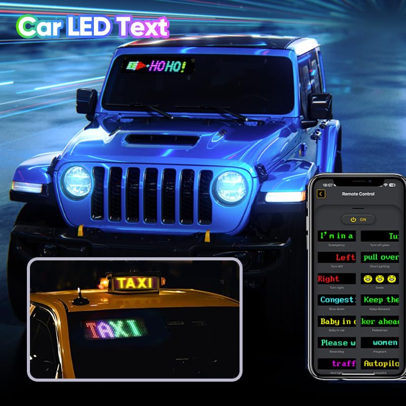 LED Sign for Car – Flexible Devil Eyes Light for Windshield, LED Digital Panel with Animations, Remote Control & Bluetooth APP for Cars, Trucks, Bars, Stores, Hotels(14.6'' * 3.6'')