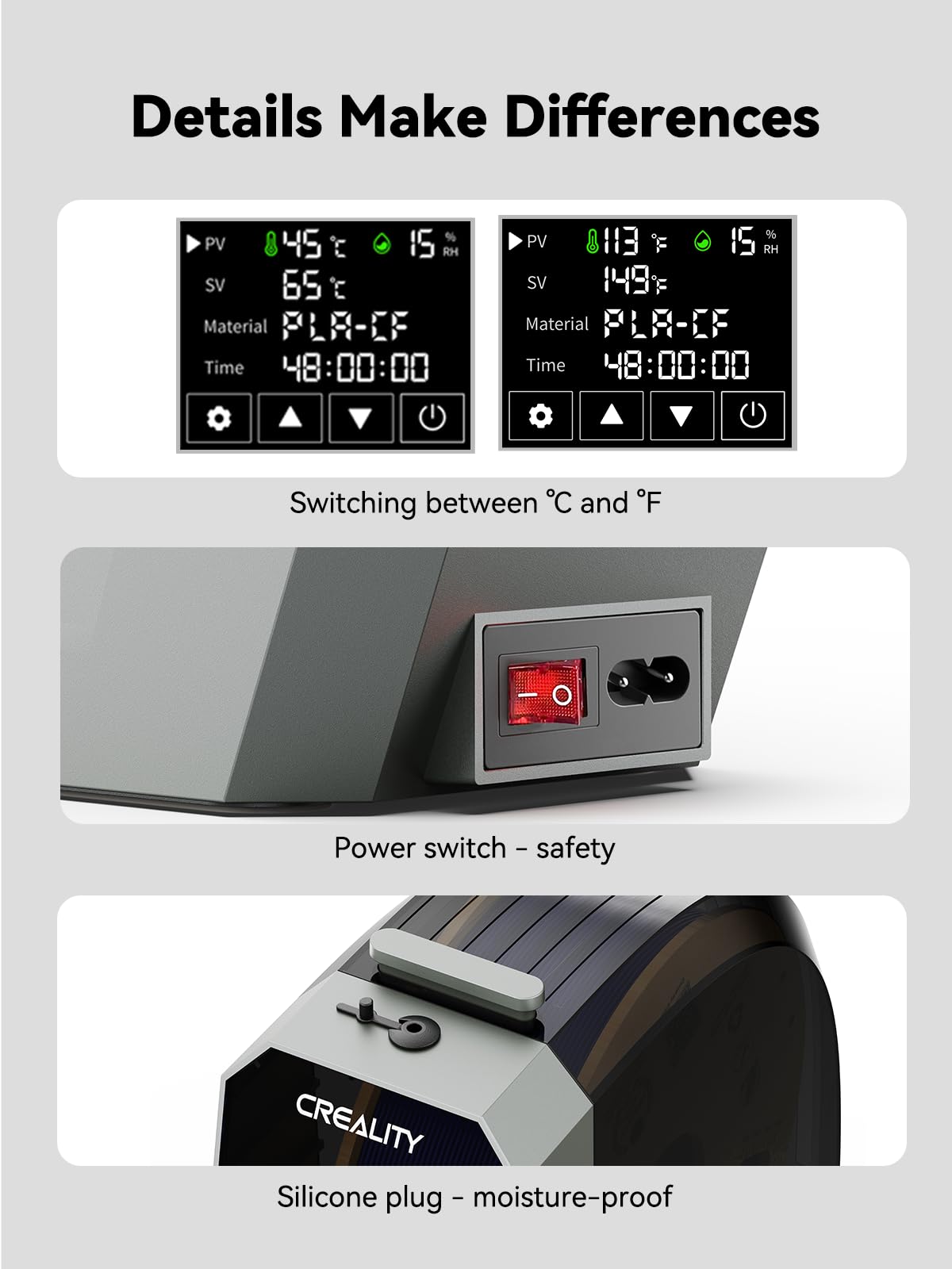 Creality Space Pi Filament Dryer Box, Double 360° Heating with Fan & Touch Screen, 3D Printer Dry Box for PLA PETG ABS TPU Nylon (1.75/2.85/3mm)