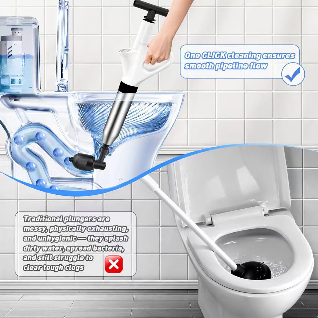 Mieaoll Toilet Plunger,High Pressure Toilet Plunger Heavy Duty,Toilet Auger Air Drain Blaster with Pressure Gauge,Toilet Unclogger for Bathroom and Plumbing Clogs