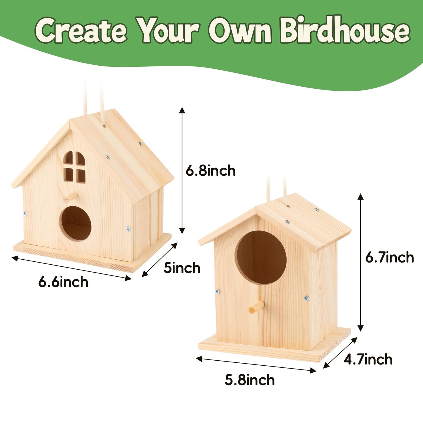 DoodleDoo 4 Pack Wooden DIY Birdhouse Kit, Art and Craft, Bird Houses Indoor Outdoor Painting Kit with Paint & Brushes for Kids Ages 6-12 Birthday Gift for Adults Boys Girls