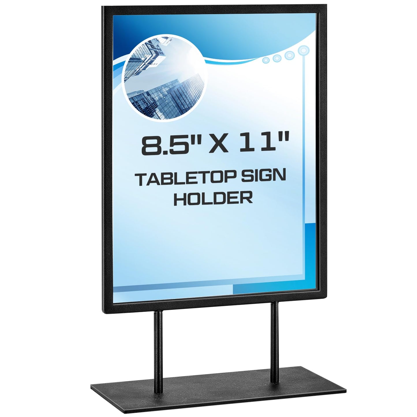 Zhengmy Tabletop Sign Holder with Flat Base Double Sided Countertop Sign Holder 11" x 8.5" Vertical Desktop Display Stand Metal Poster Display Stand for Office Store Restaurant Hotels, Black