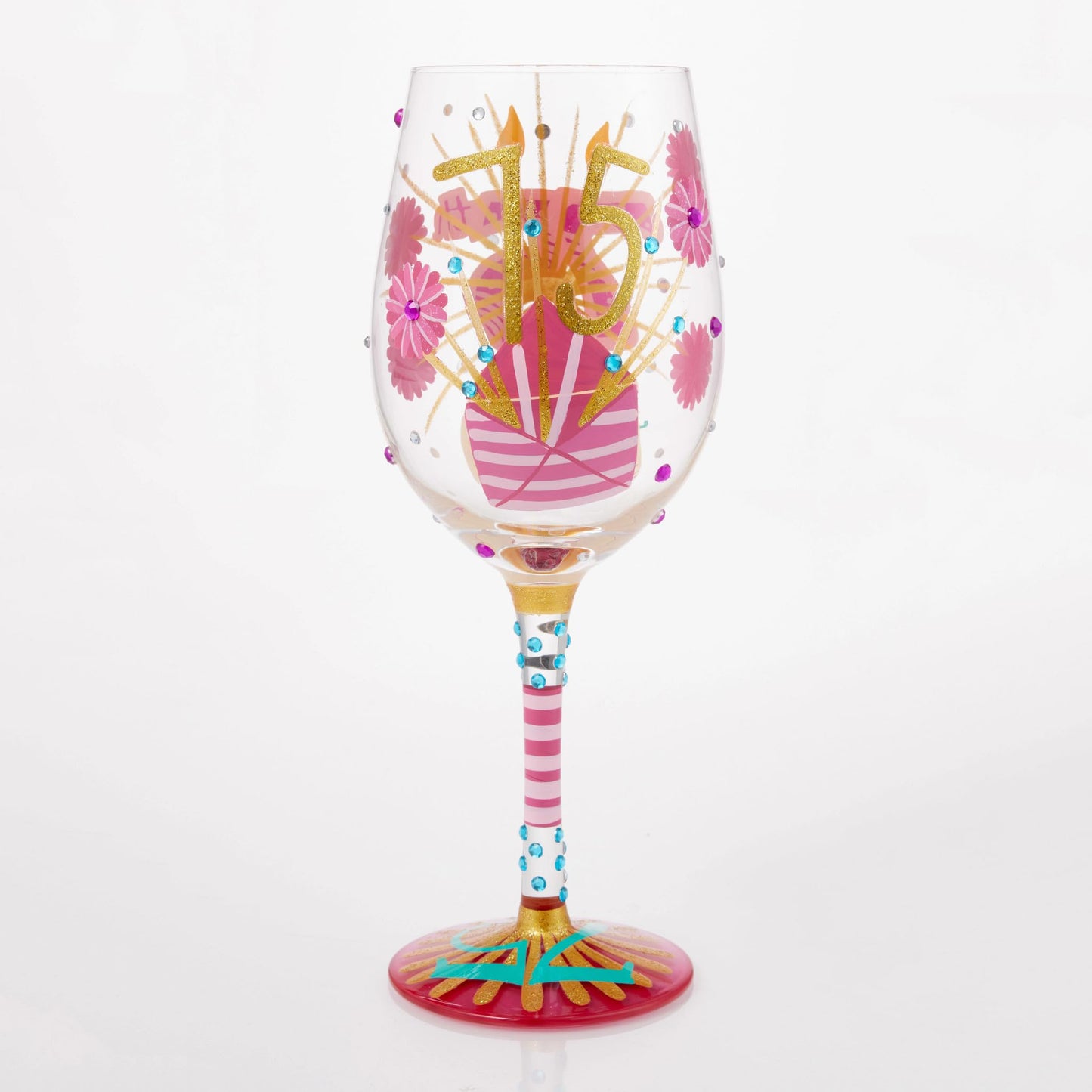 Enesco Lolita Happy 75th Birthday Hand-Painted Artisan Wine Glass, 15 Ounce, Multicolor