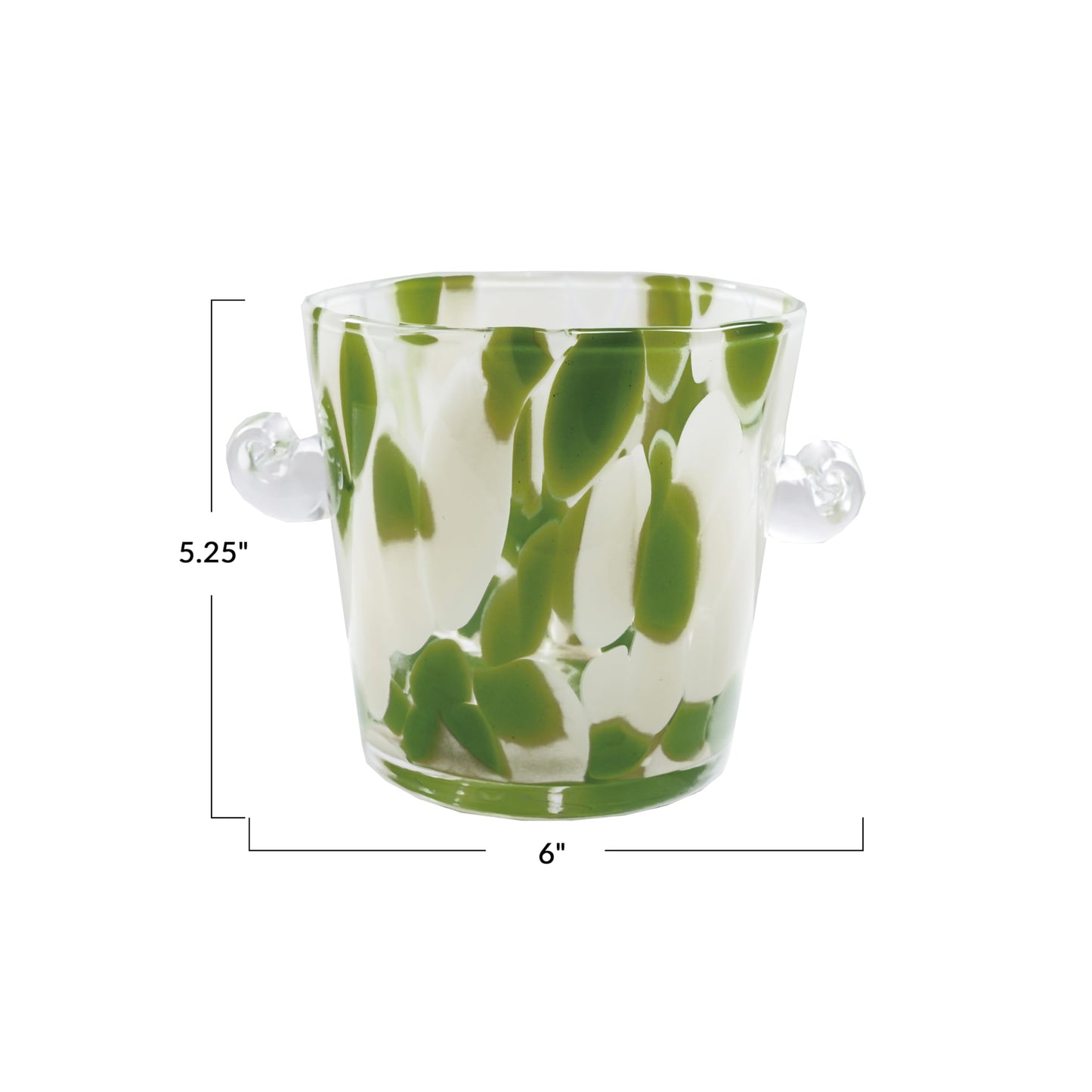 Creative Co-Op 32-Ounce Confetti Glass Ice Bucket with Handles, Yellow and Green