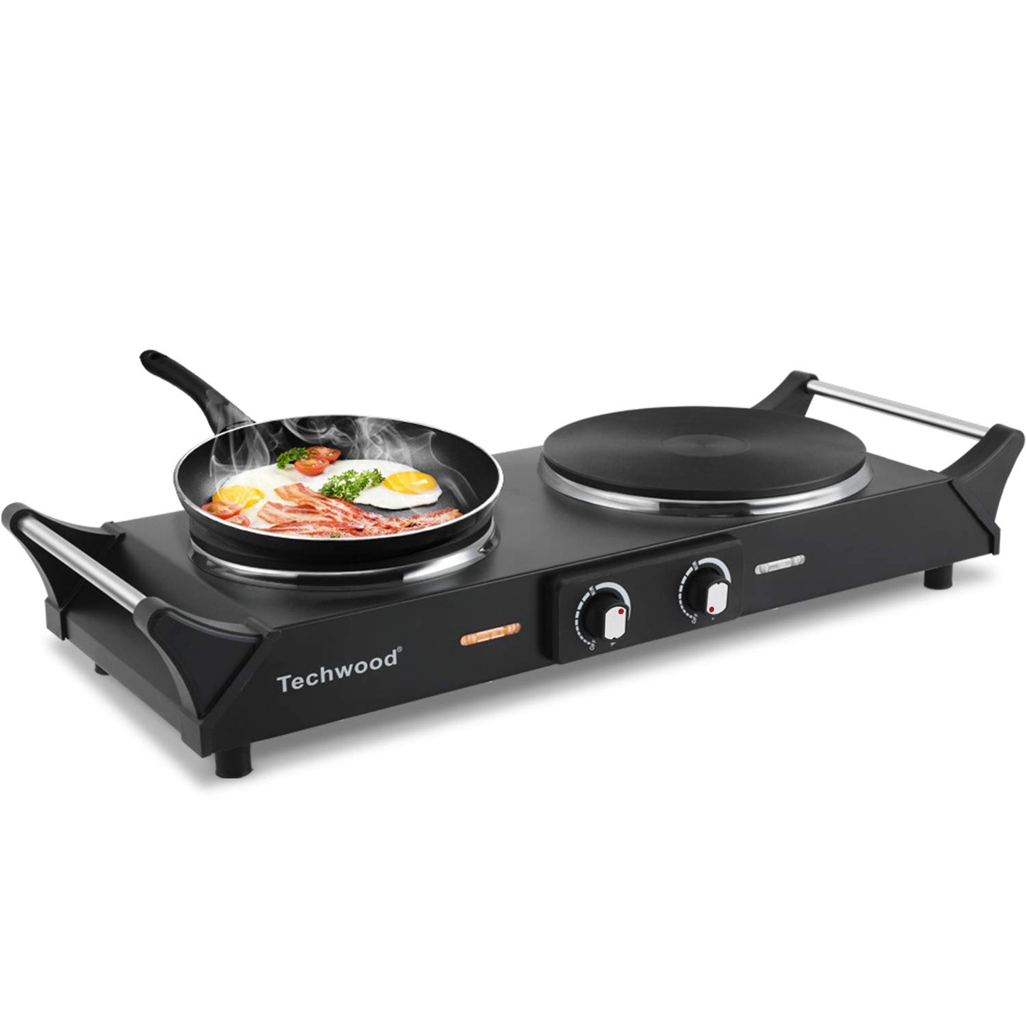 Techwood 1800W Hot Plate Portable Electric Stove Countertop Double Burner with Adjustable Temperature & Stay Cool Handles, 7.5” Cooktop for RV/Home/Camp, Compatible for All Cookwares