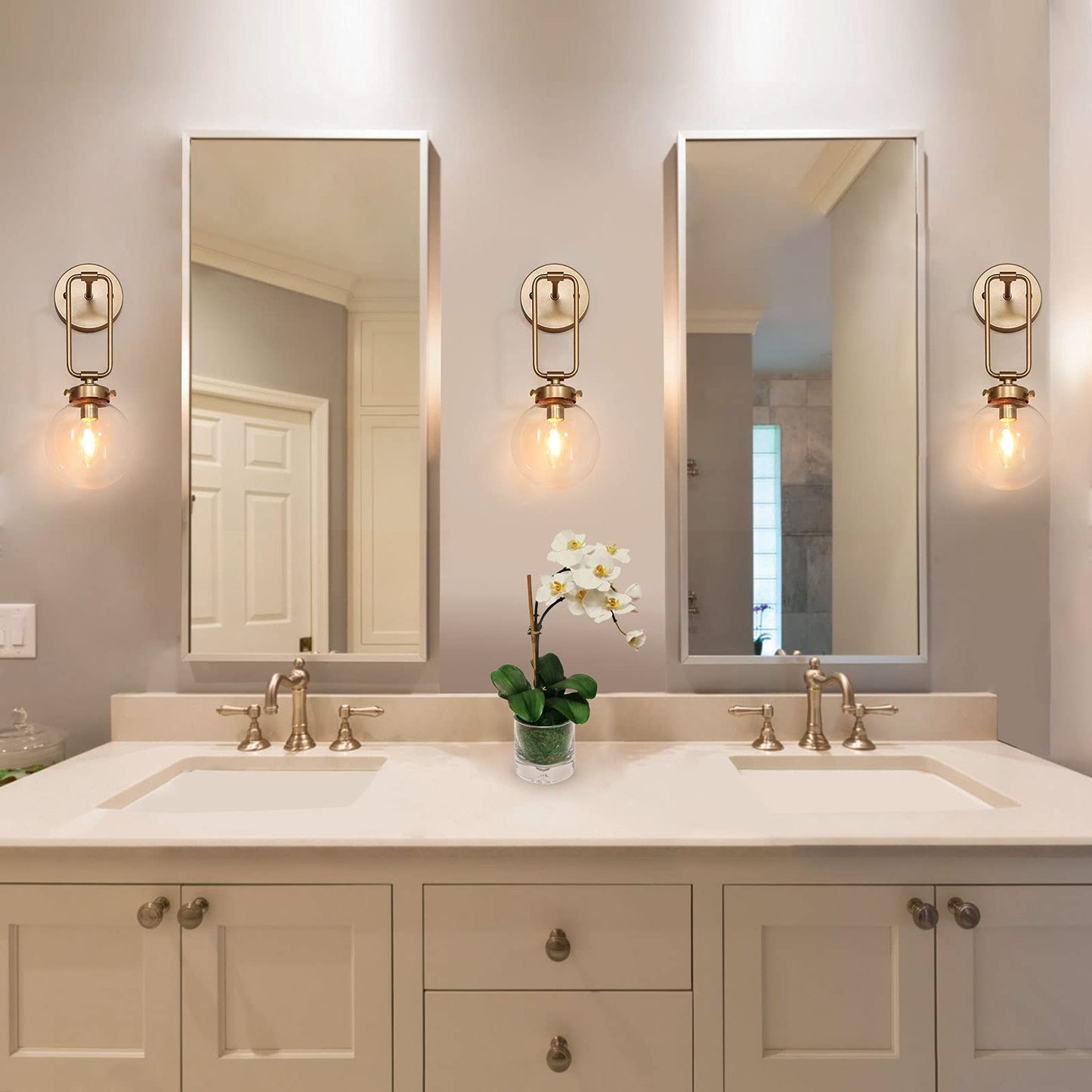 Wall Sconces, God Globe Sconces Wall Lighting, 1-Light Gold Vanity Light with Clear Glass Shade for Hallway & Kitchen, 5’’ L x 10’’ W x 14.5’’ H