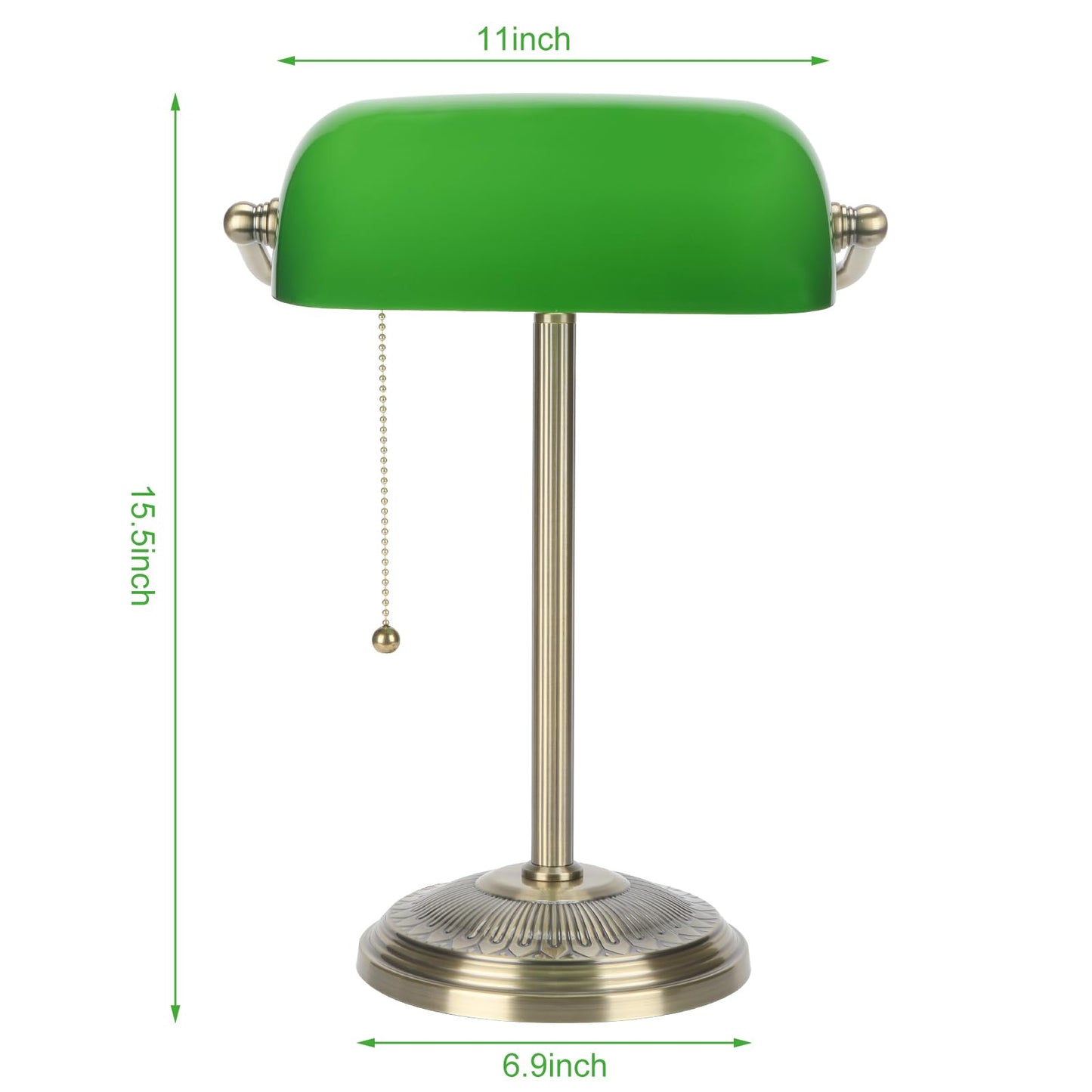 BNYFDC Bankers Lamp, Green Desk Lamp with Brass Finish, Classic Table Lamp with Pull Switch for Home, Office, Study (Green)