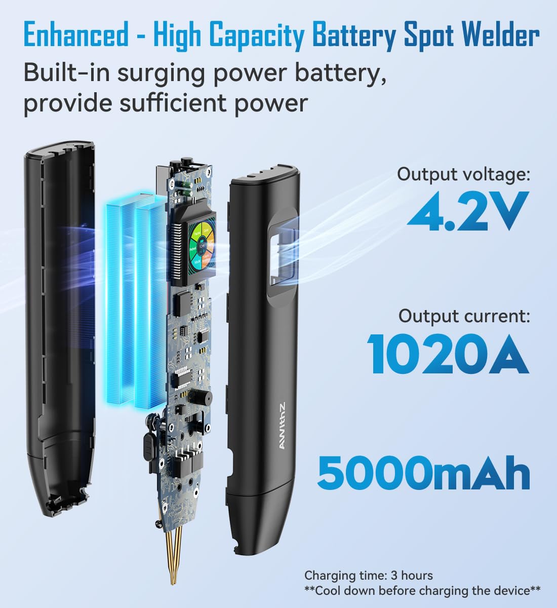 AWithZ H5 Upgraded 0.1-0.3mm Battery Spot Welder with Dual Pulse Output, 5000mAh 0.2mm Pure Nickel, 7-Language UI 99 Adjustable Levels Portable Spot welder for Making DIY Battery Packs