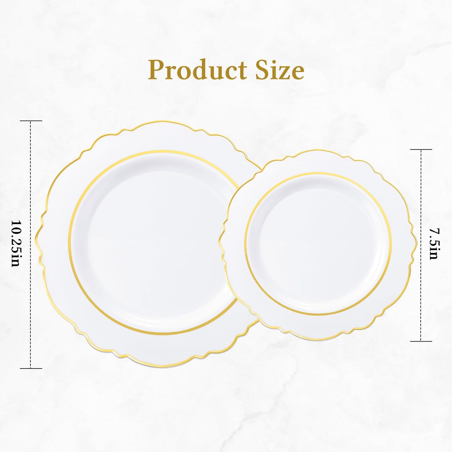 realluck 100PCS White and Gold Plastic Plates, Elegant Disposable Party Plates - 50 Dinner & 50 Dessert Plates, fancy plastic plates for Wedding, Anniversary