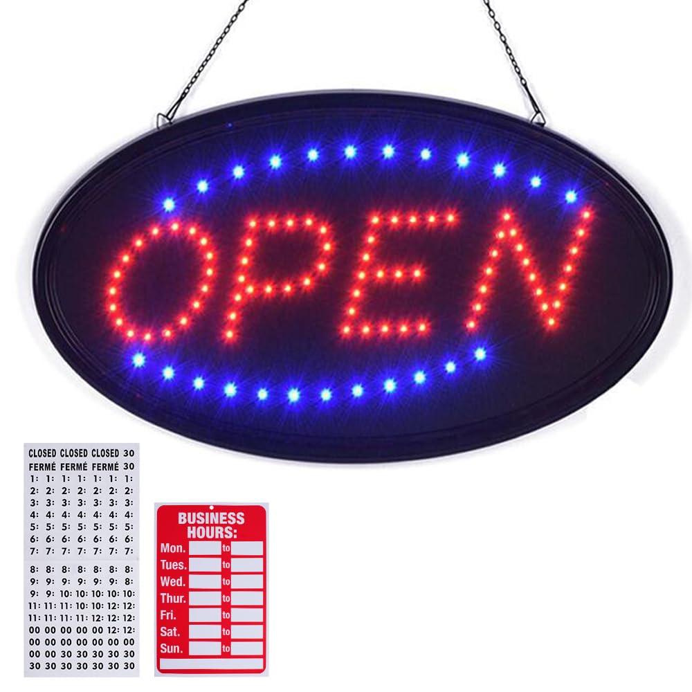 KEBE LED Open Sign, 23" x 14" Large High Visibility Advertisement Board Bright Electric Display Sign Flashing Light for Walls Business Window Bar Shop Hotel