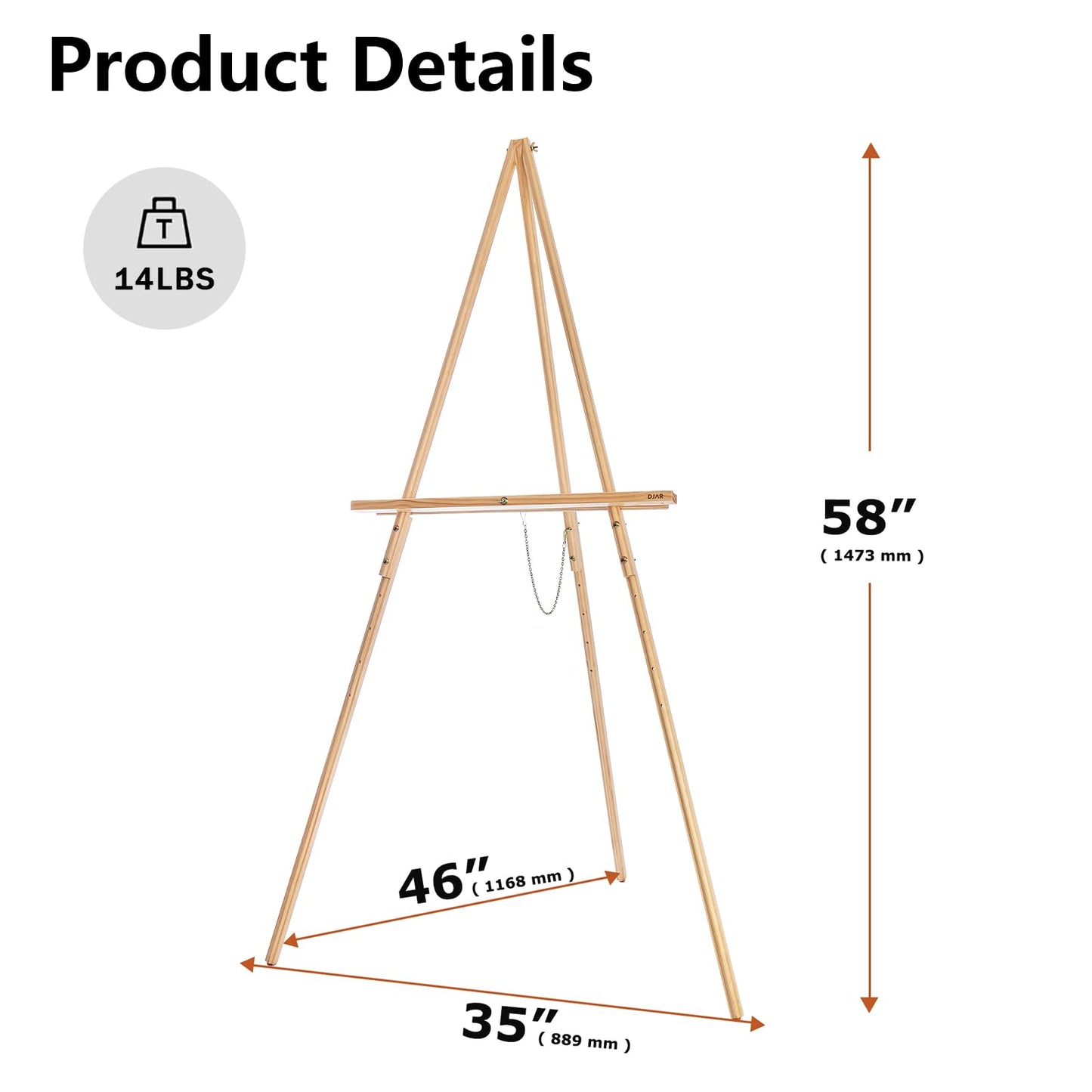 DJAR 3 Pcs 63" Wooden Easel Stand for Sign, Dual-use Adjustable Height, Wood Floor Display Easel for Wedding, Welcome Board, Poster, Picture, Photo- Natural