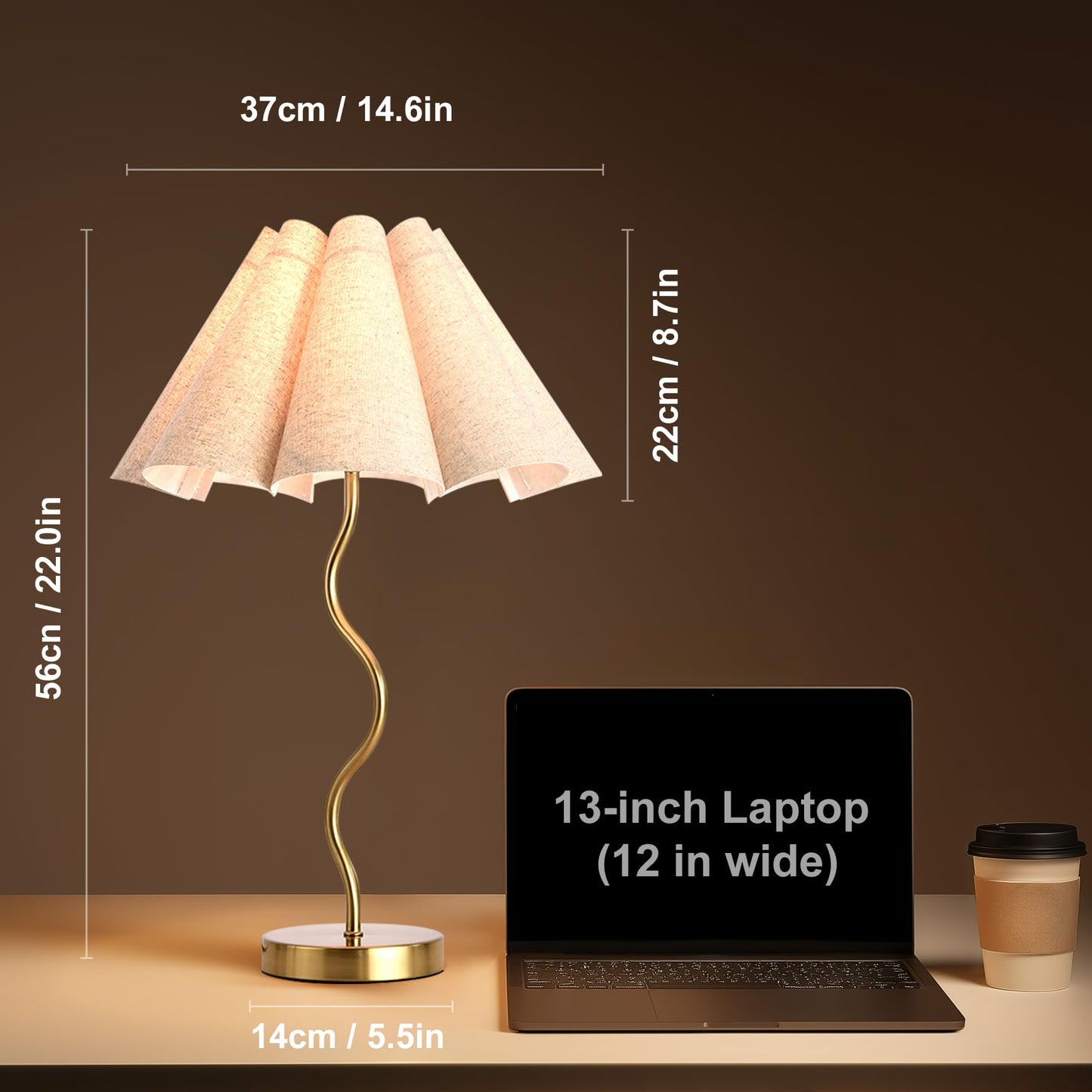 KUNJOULAM Small Table Lamp, Bedside Nightstand Lamp with Umbrella Form Fabric Lampshade, Morden Mini Desk Lamp for Bedroom Home Office Decor