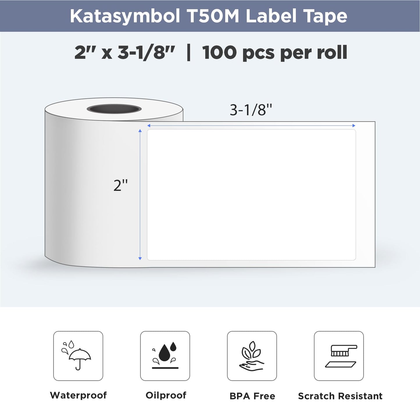 SUPVAN T50M Series Label Maker Tape, 8 Rolls 1.96'' × 3.14'' (50mm × 80mm) 100 Labels/Roll Genuine Laminated Thermal Label Tape, Waterproof Oilproof Highly Adhesive Auto Detect Labels, Black on White