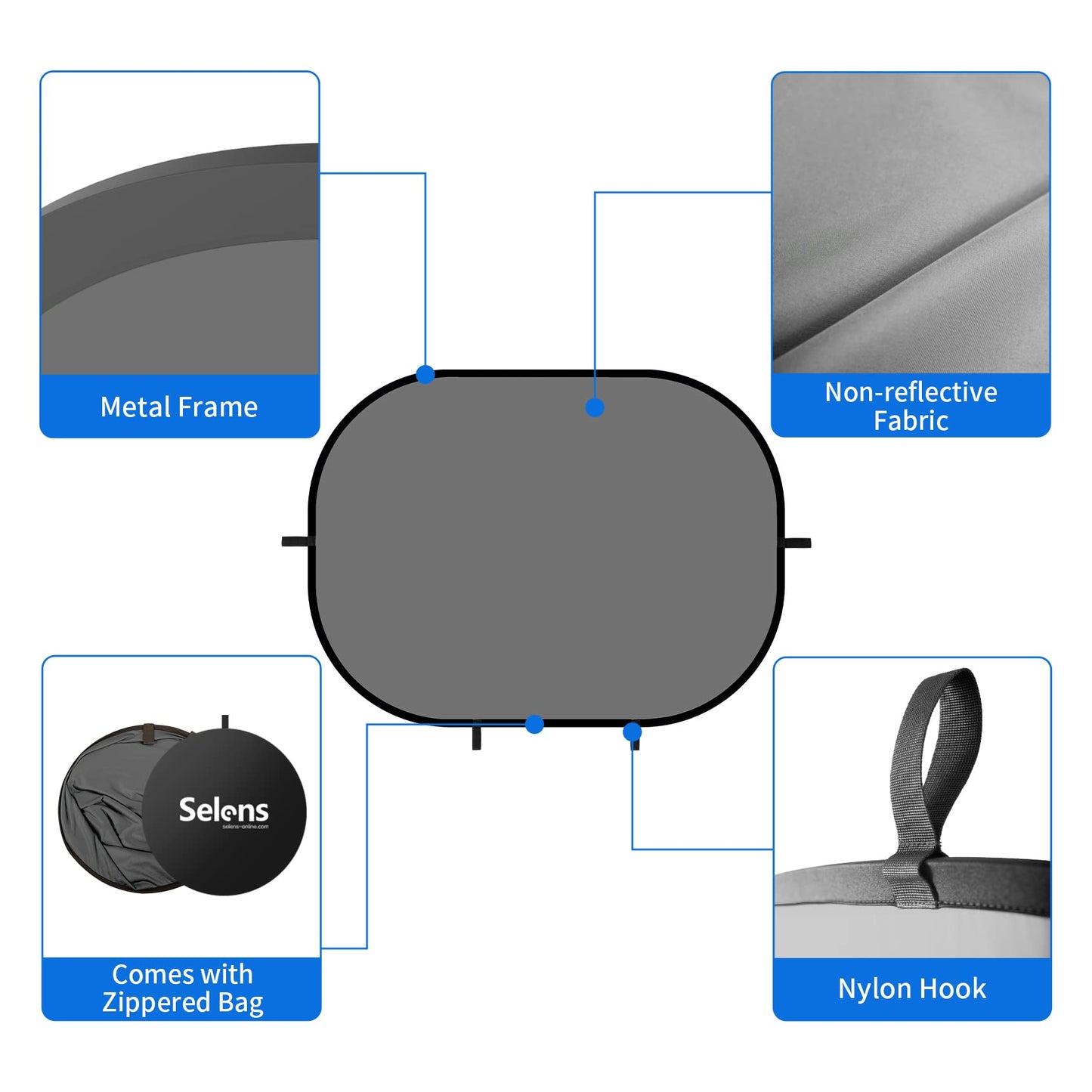 Selens Pop Up Backdrop Collapsible Background 2-in-1 Backdrop with Carry Bag, for Photo Studio Portrait Video Conference Vlog YouTube Live Streaming,Blue Grey, 39x59/1x1.5m