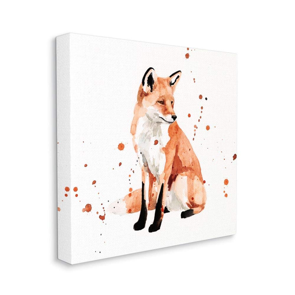 Stupell Industries Sitting Fox Watercolor Orange Animal Painting, Design by Victoria Borges Wall Art, 24 x 24, Canvas