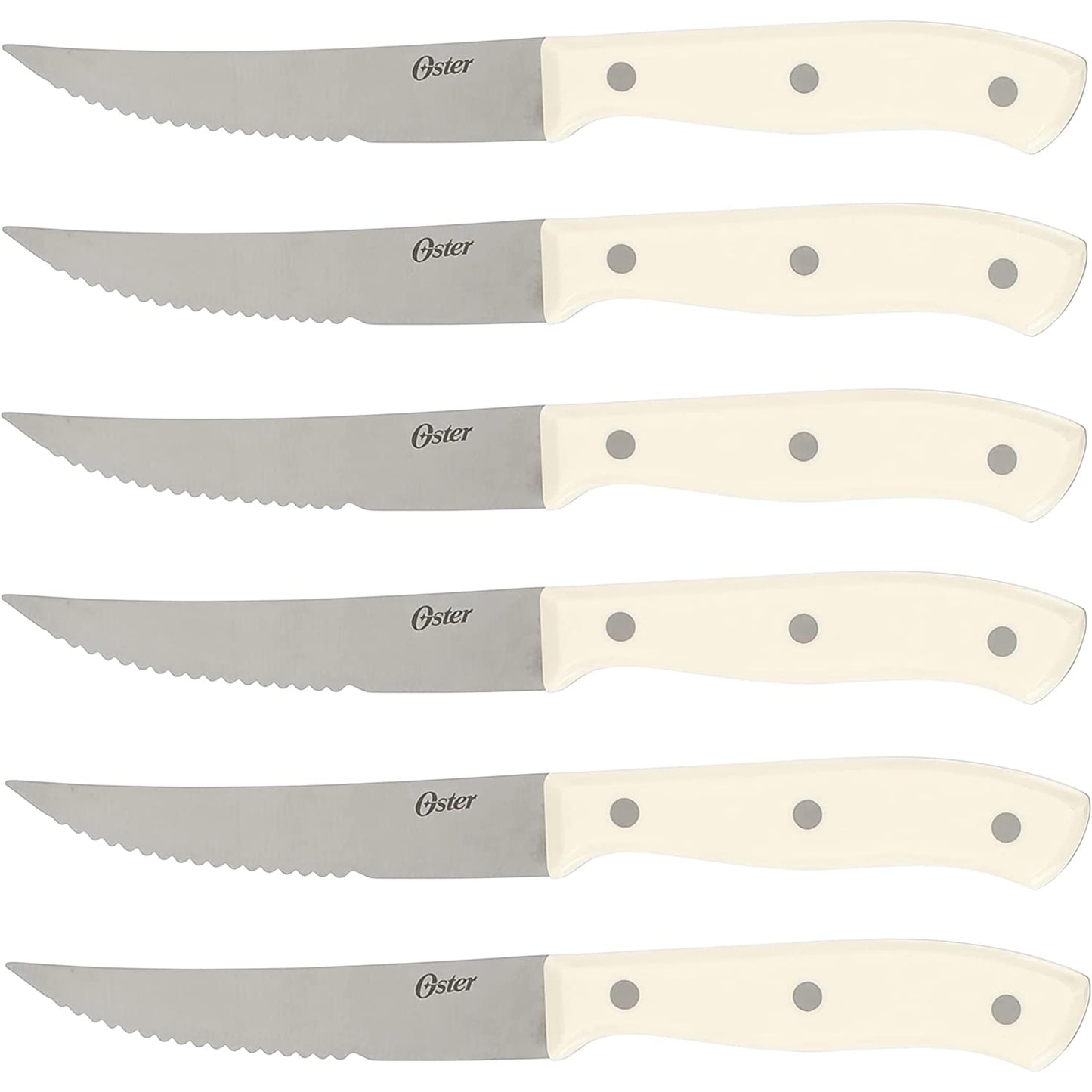 Oster Evansville 14 Piece Cutlery Kitchen Knife Block Set, Stainless Steel w/Linen White Handles - Cuchillos Para Cocina