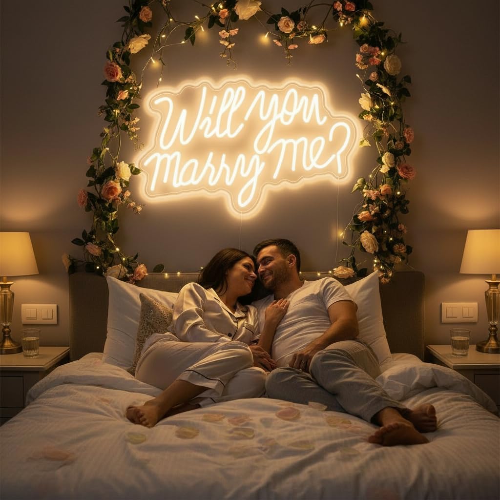 Will You Marry Me Neon Letter Sign, 21.7x13.8 Inch Acrylic LED Letter Sign Light Up Letters, Neon LED Signs for Wall Decor, Marriage Proposal, Wedding, Valentine's Day Decor (warm white)