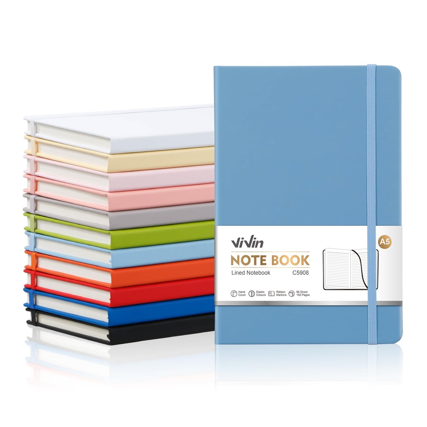 ViVin Lined Journal Notebooks for Professional Office Work,192 Pages,Medium 5.5 x 8.3 inch,College Ruled,A5 Hardcover Journaling Notebooks for Writing,12 Pack Bulk