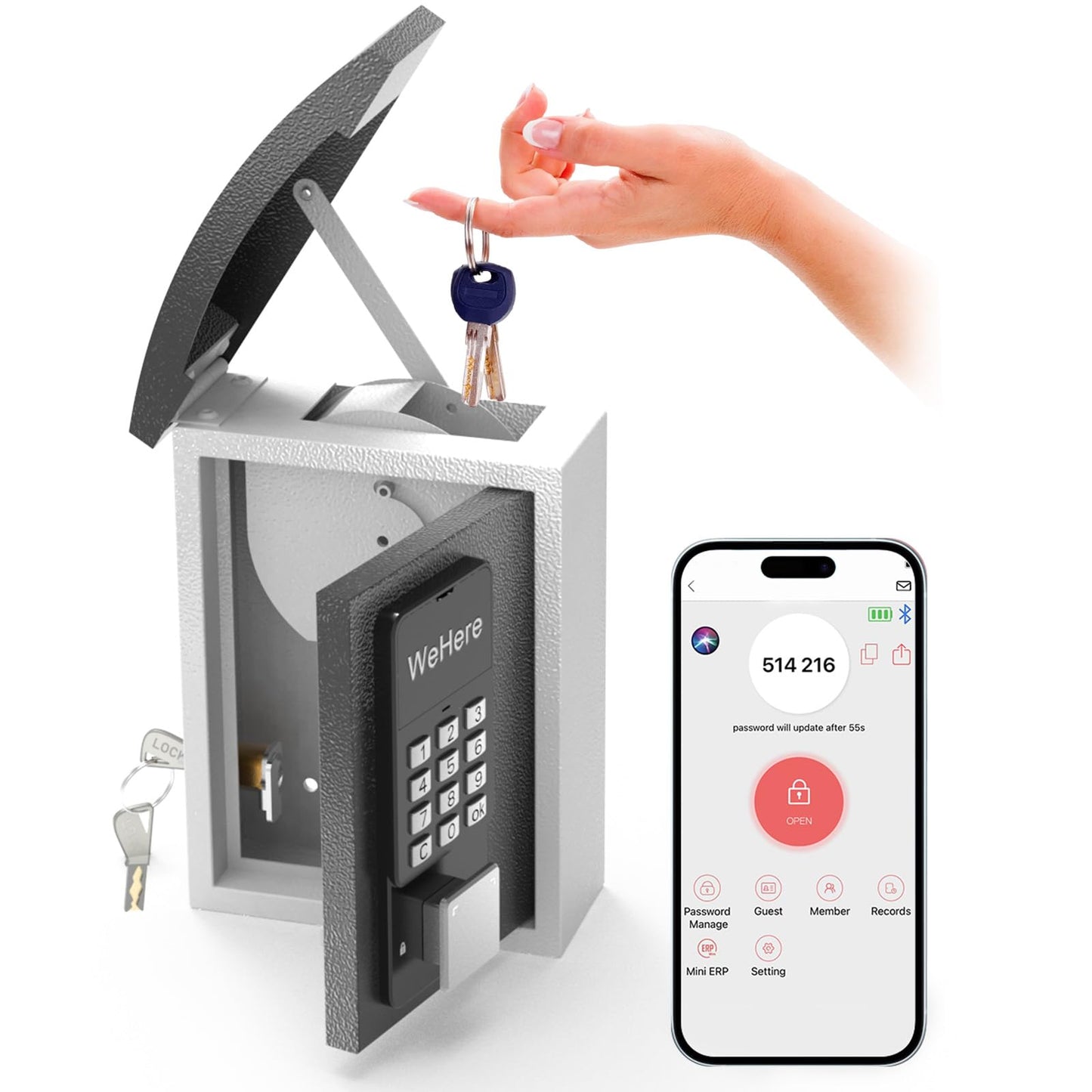 DiDiHere Key Lock Box with Drop Slot, Porch Hide a Key Box Wall Mount, Smart Key LockBox for House Outside, Realtors, Apartment, Store, Multiple Unlocking Ways