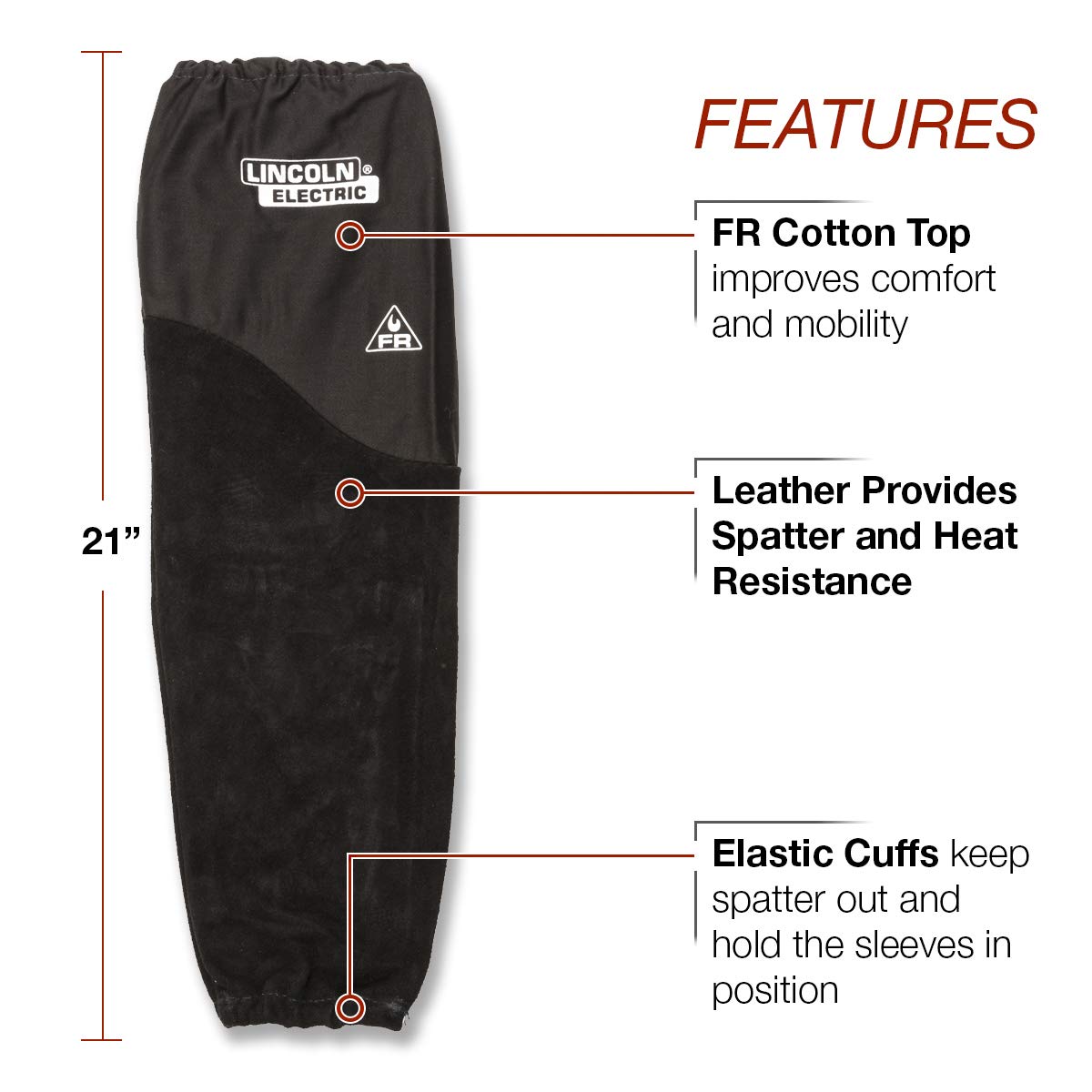 Lincoln Electric Welding Sleeves | Split Leather & Flame Resistant (FR) Cotton | Heat Resistance & Durability | K3111-ALL, Black