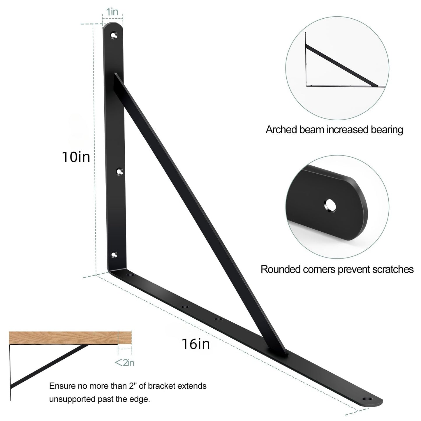 12 Pack L16 x H 10" Black Heavy Duty Shelf Brackets with Screws Metal Shelf Brackets Shelf Support Angle Brackets for Shelves L Brackets Heavy Duty Floating Shelf