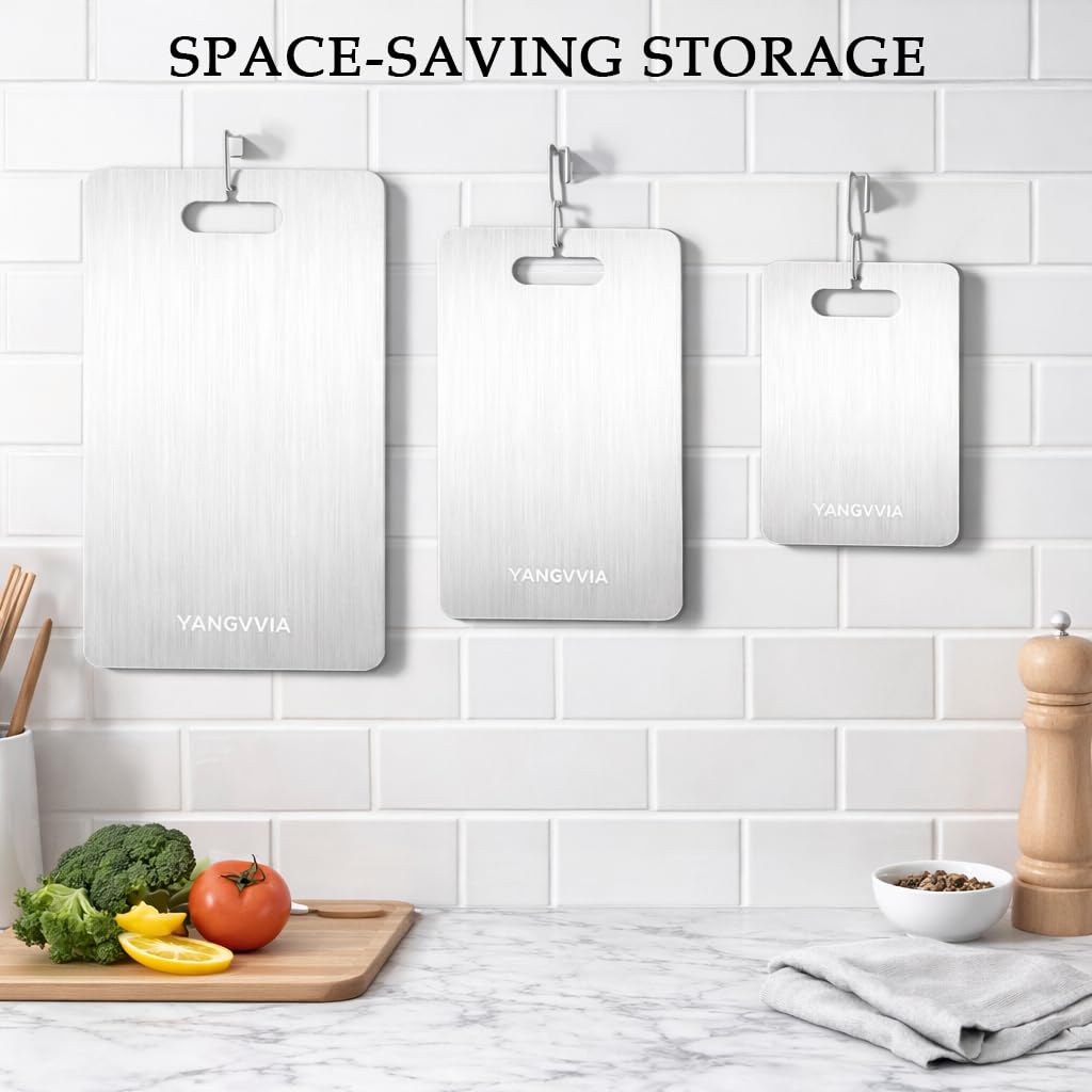 Cutting Board, 316L Food-Grade Stainless Steel Cutting Board Set of 3 | Double-Sided Chopping Board for Kitchen | Dishwasher Safe Work Surface for Meat, Vegetables, & Fruit | Ideal Gift (S+M+L)