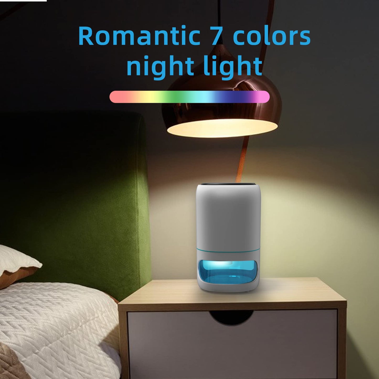 Hoomace Small Dehumidifiers for Bedroom w/Air Purifying Function, 1000 ml/35 oz for 2500 Cubic Feet (260 sq ft) with 7 Colorful LED Lights Timer Set Negative Ions Below 30 dB, Auto Shut-Down