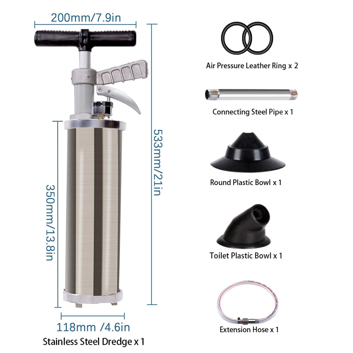 Olpchee Portable High Pressure Kinetic Toilet Plunger Air Drain Blaster Pump for Bath Toilets Bathroom Shower Kitchen Clogged Pipe