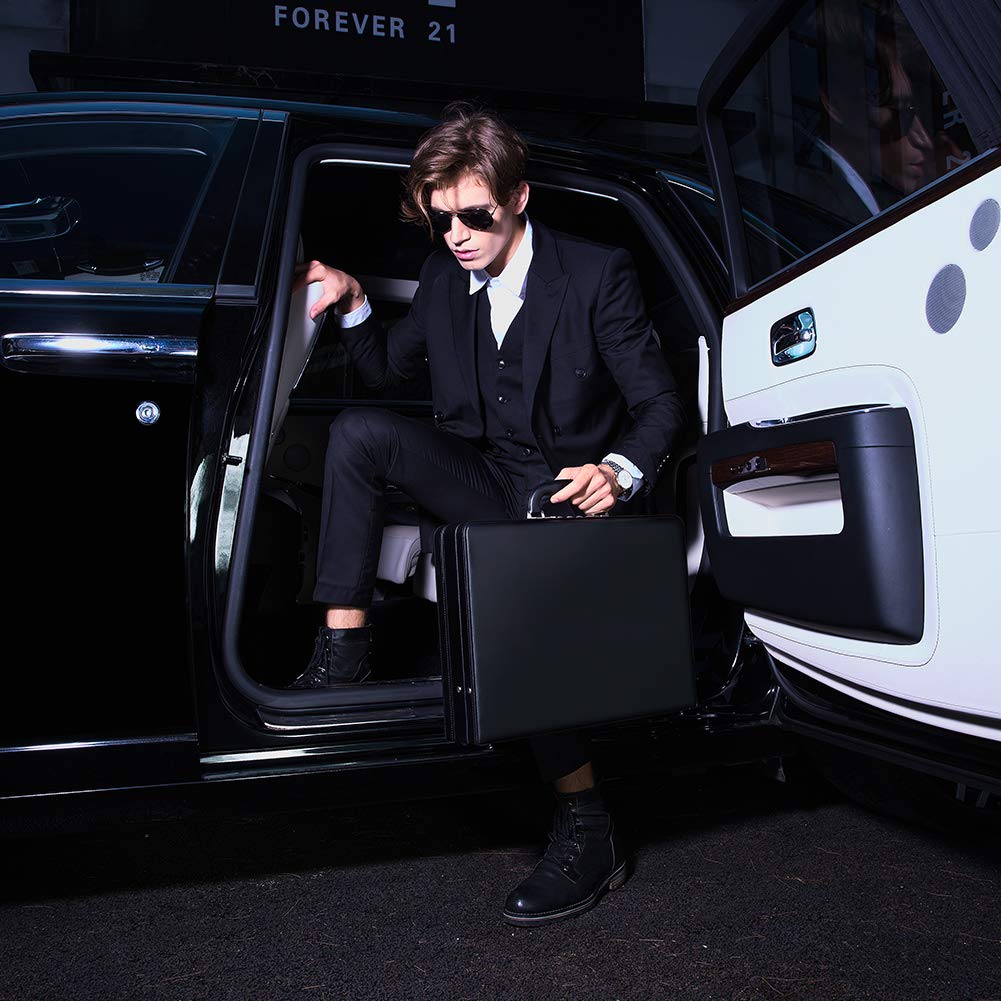 YUEMAI Hard Attache Briefcases for Men & Women/Bonded Leather Slim Hard-Sided Laptop Cases with Combination Locks - Black