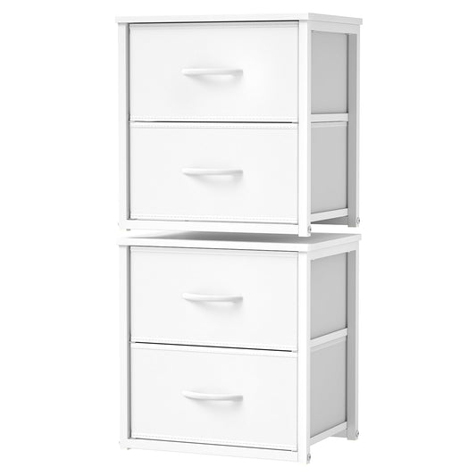 DAOUTIME 2-Pack Stackable Storage Drawers (4 Drawers Total), White Closet Organizer with Wooden Top & Metal Frame, Freestanding or Stackable Dresser for Bedroom, Living Room, Under Bed