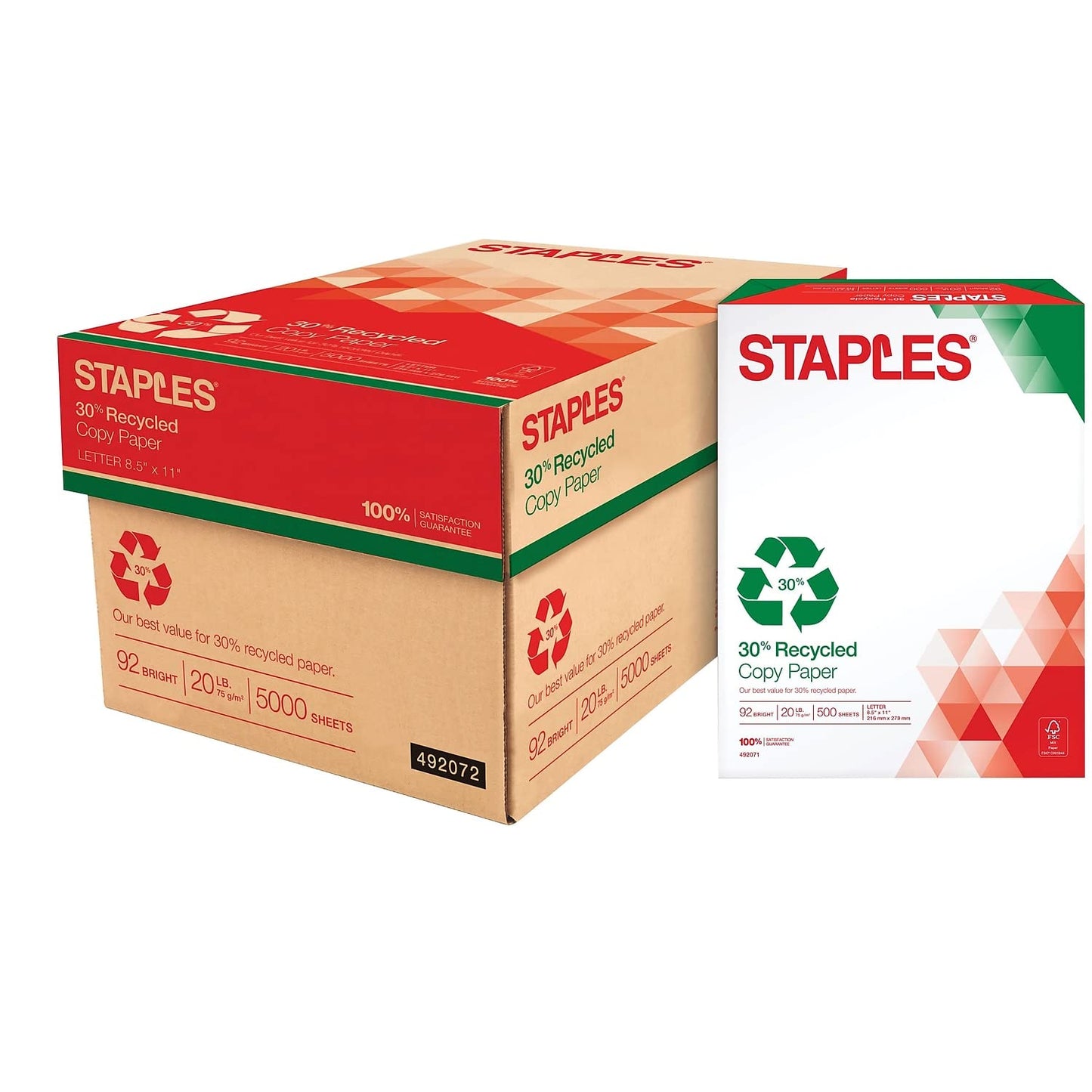 Staples 30% Recycled Copy Paper, 8 1/2" x 11", Case, For Office, School & Home