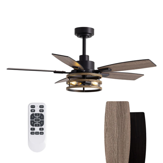 46 Inch Ceiling Fans with Lights and Remote Control, Farmhouse Ceiling Fan for Bedroom Living Room and Patio, Black Caged Ceiling Fan for Indoor and Outdoor