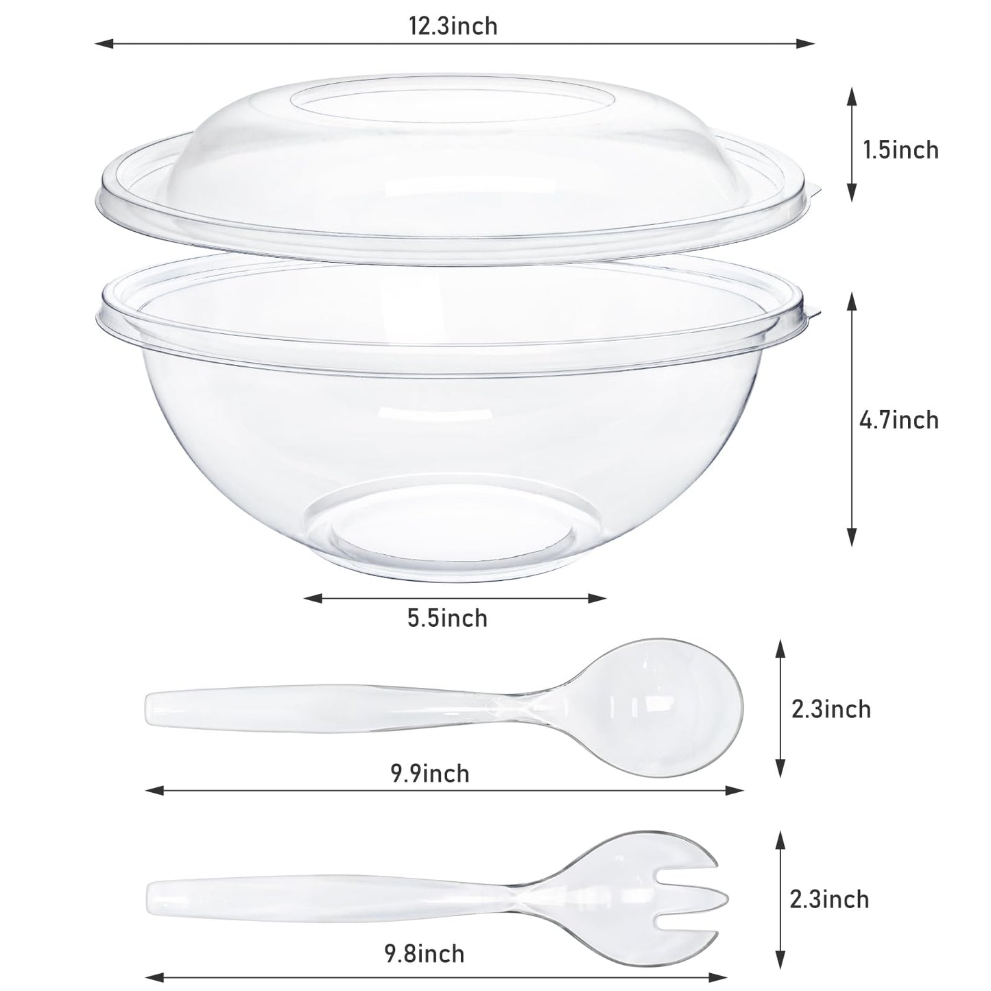 EcoDispose Clear Plastic Serving Salad Bowl Sets, 160 Oz 16PCS in 4 SETS - Round Large Disposable Bowls