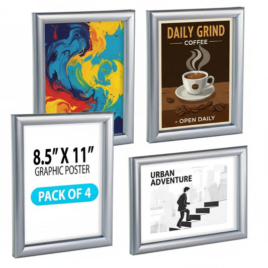 Azar Displays 300336-SLV-4PK Wall Mount Plastic Snap Poster Frame 8.5" x 11" Portrait/Landscape Sign Holder Frame, 4-Pack