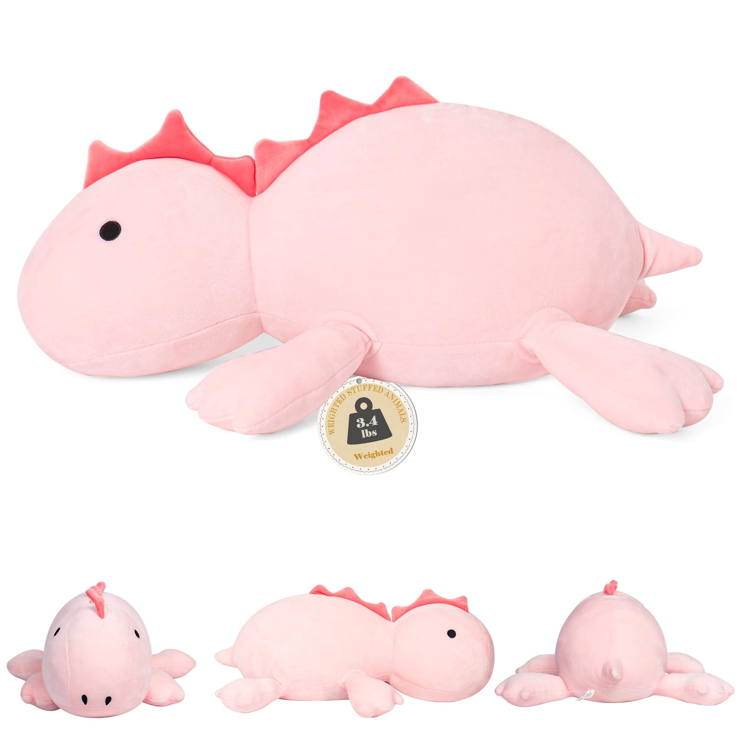 22" 3.5 lbs Weighted Dino Stuffed Toys, Cute Animals Plushie Dolls Pillow Gifts for Kids Adults (Pink)