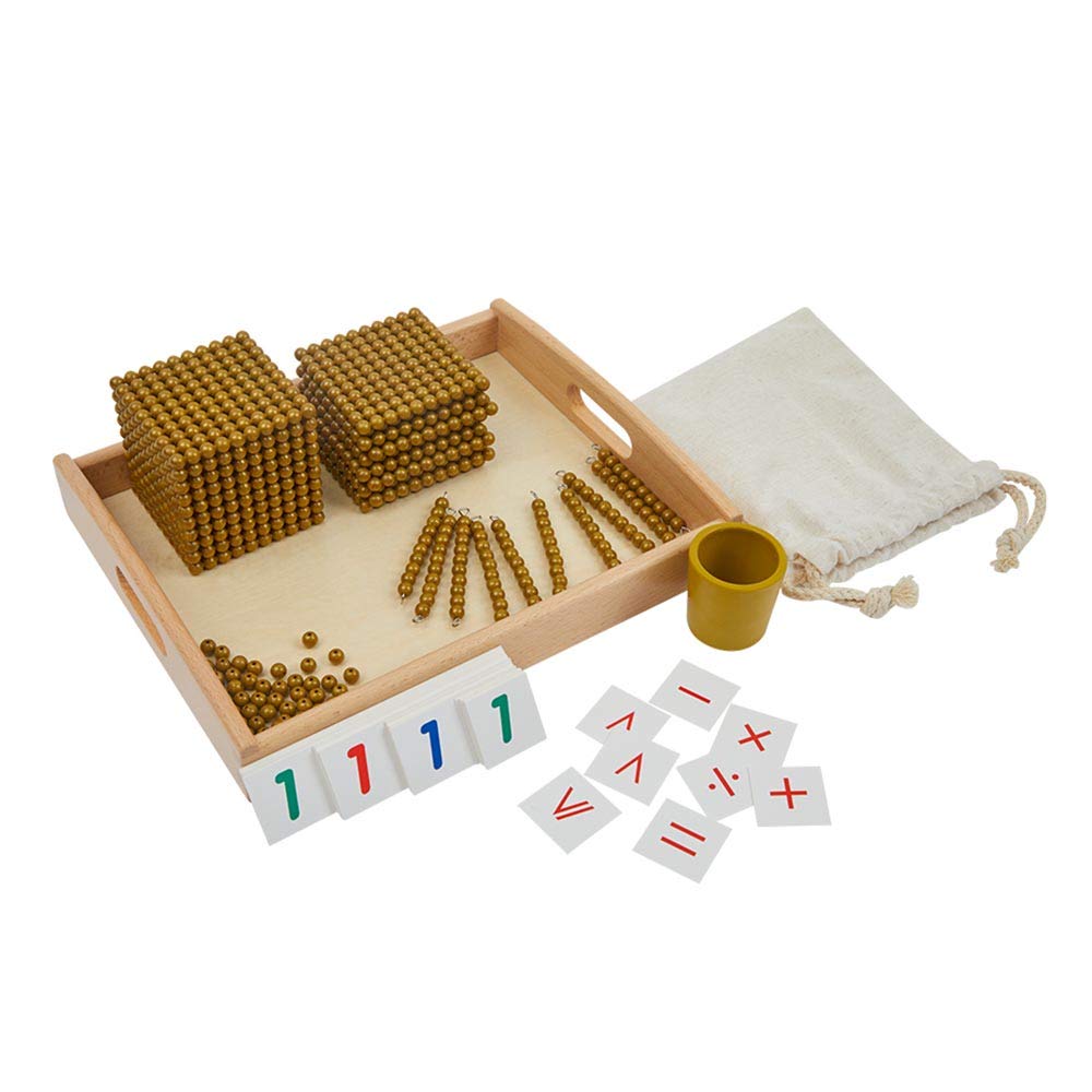 Kghios montessori toddler math beads gold beads and cards banking materials set thousand cubes decimal system math teaching materials toys