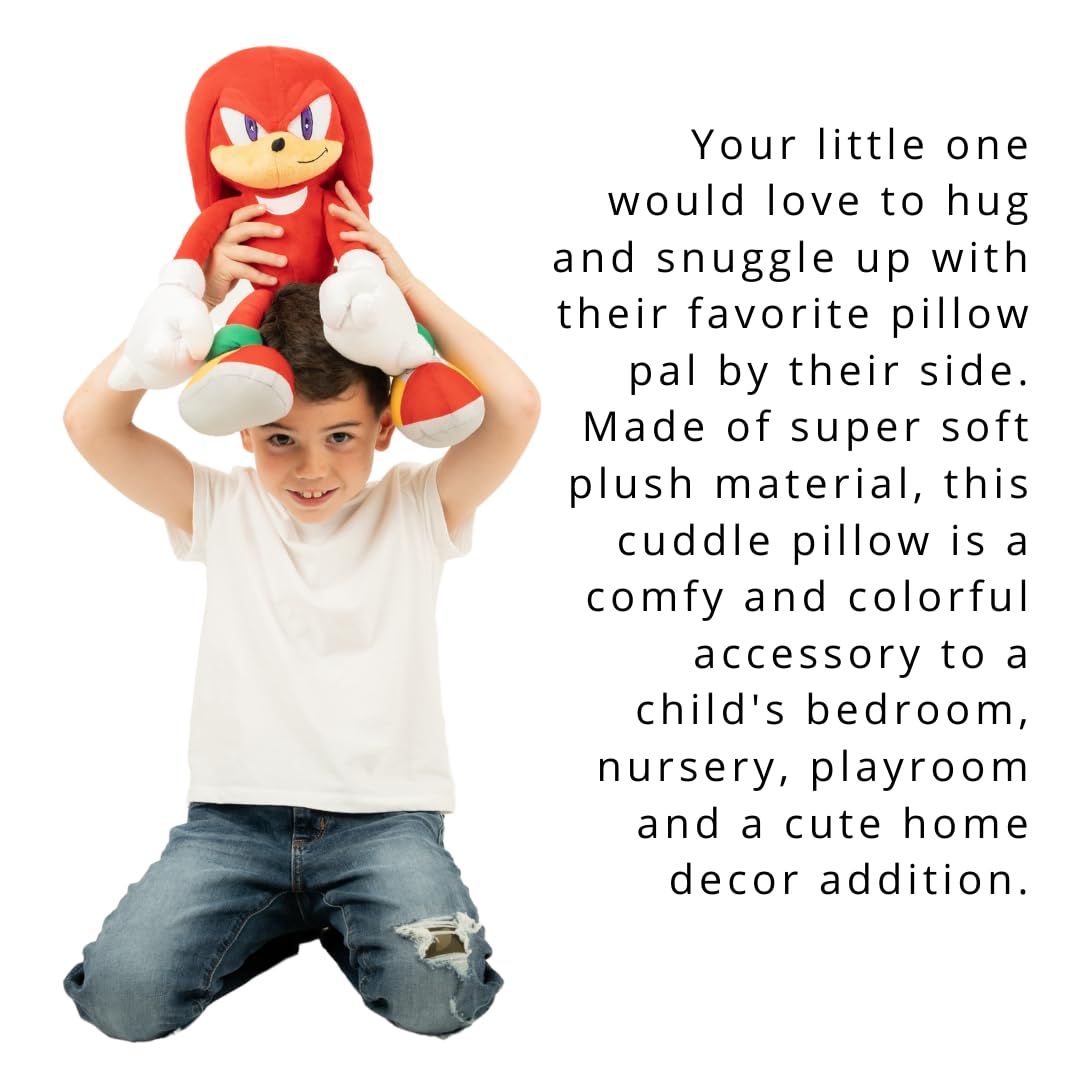 Sonic The Hedgehog Anime Knuckles The Echidna Kids Plush Cuddly Cuddle Pillow, Super Soft & Cozy, 18.50" Tall, (Officially Licensed Product) by Franco
