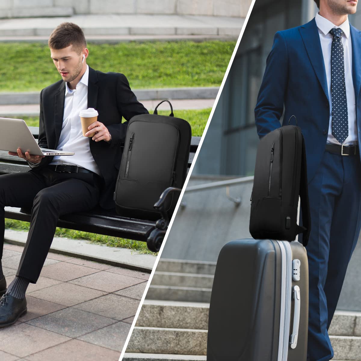 hk Backpack for Men Business Slim Backpack with USB Charger Computer Lightweight Anti-theft Travel Backpacks 15.6 inch Water Resistant Laptop Bag for Work Office College-Black