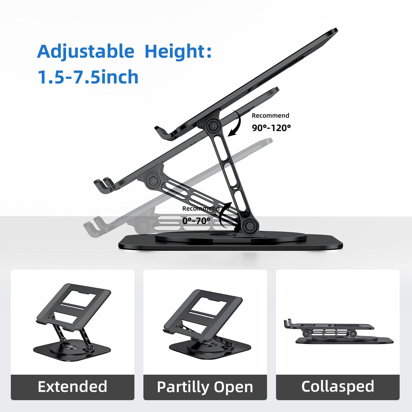 MCHOSE Laptop Stand for Desk, Ergonomic Laptop Riser with 360° Rotating Base, Foldable Notebook Computer Holder Stand Compatible with MacBook Air Pro, Dell XPS, More 10-17" Laptops, Black