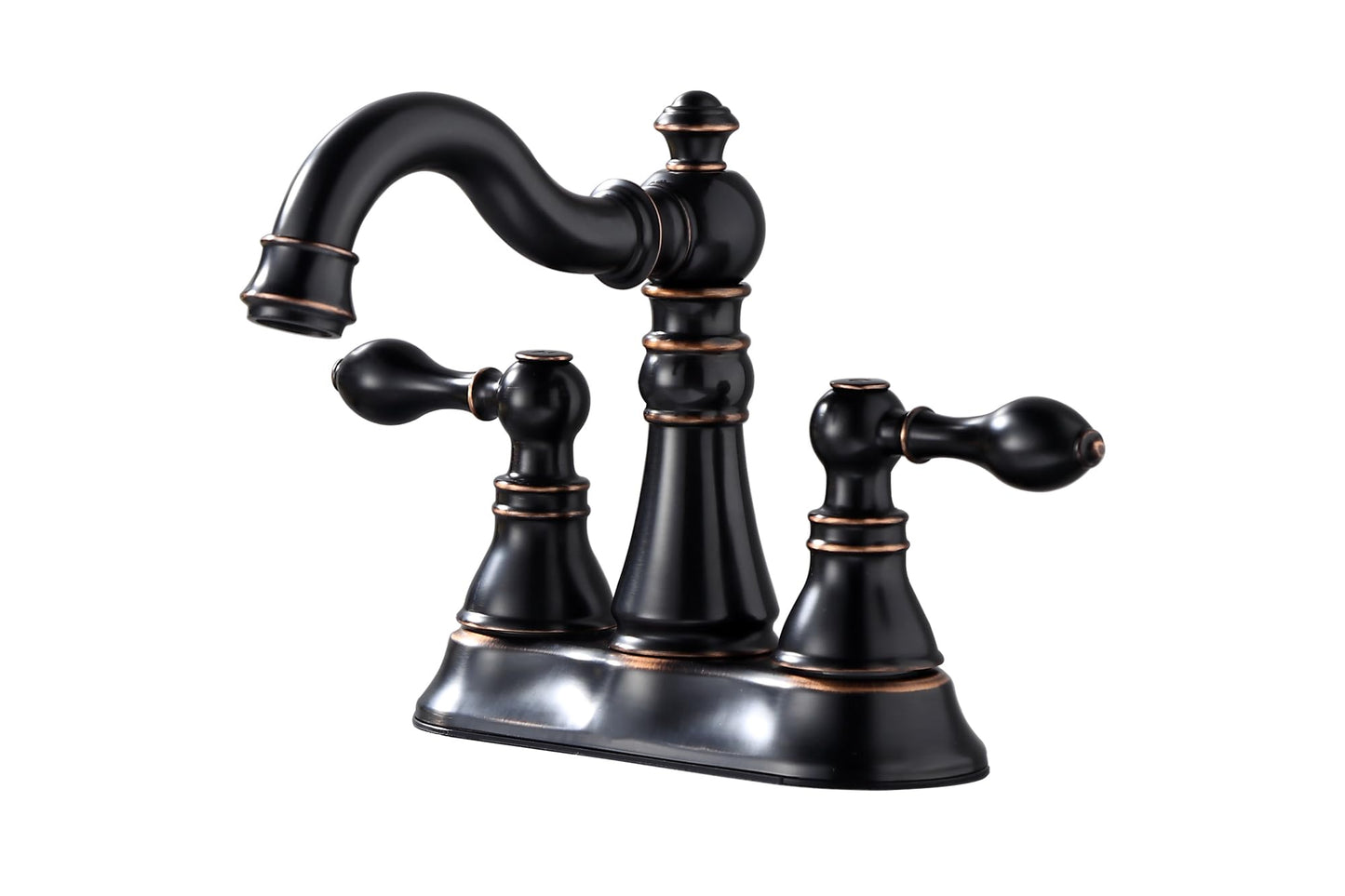 Derengge Two Handle Oil Rubbed Bronze Bathroom Sink Faucet 3 Hole with Pop up Drain Assembly, Classic 4 Inch Centerset Bathroom Lavatory Faucet with 360° Swivel Spout,EW-516-NB