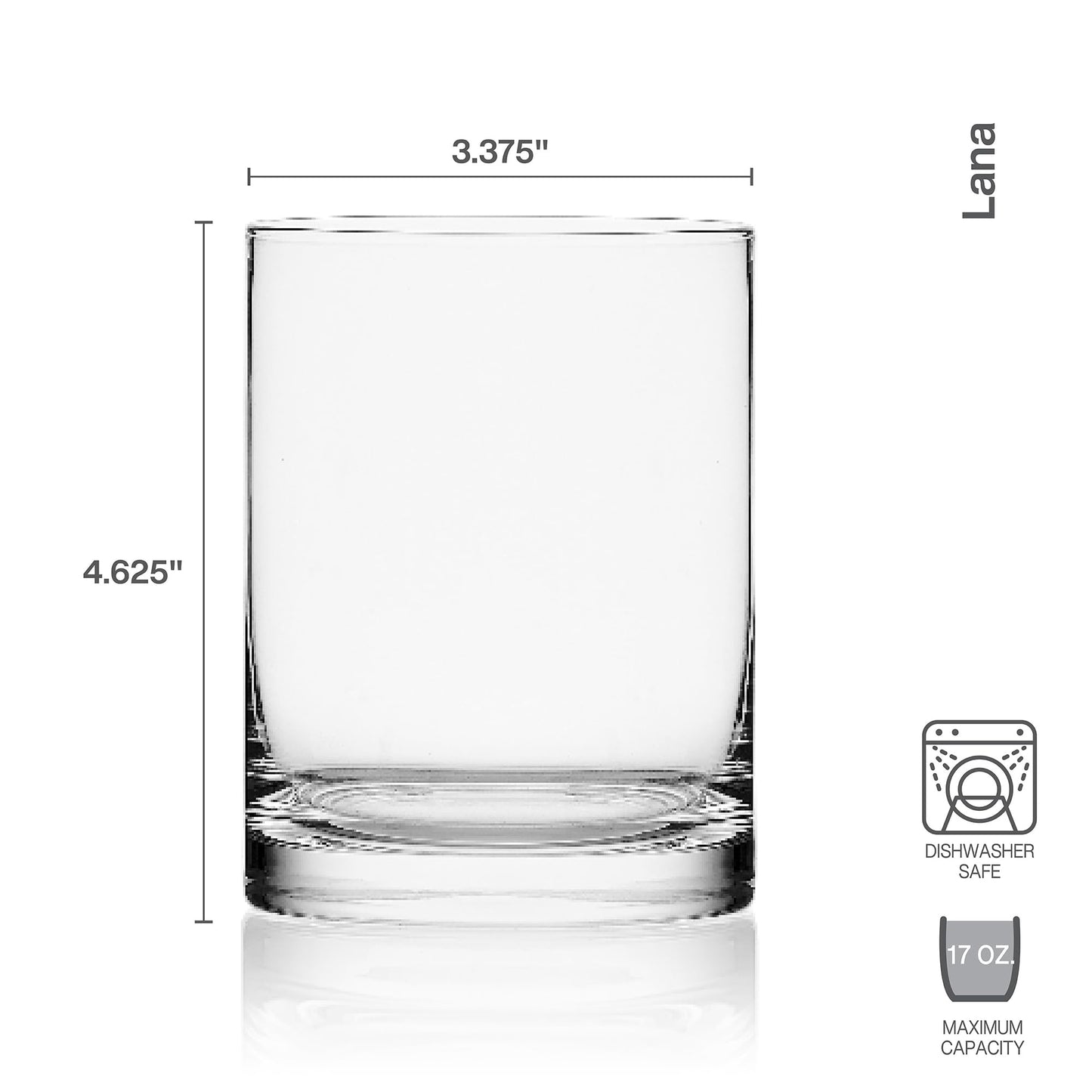 Mikasa Lana Whiskey Rocks Double Old Fashion Glasses, Set of 4, 17 Ounce, Clear