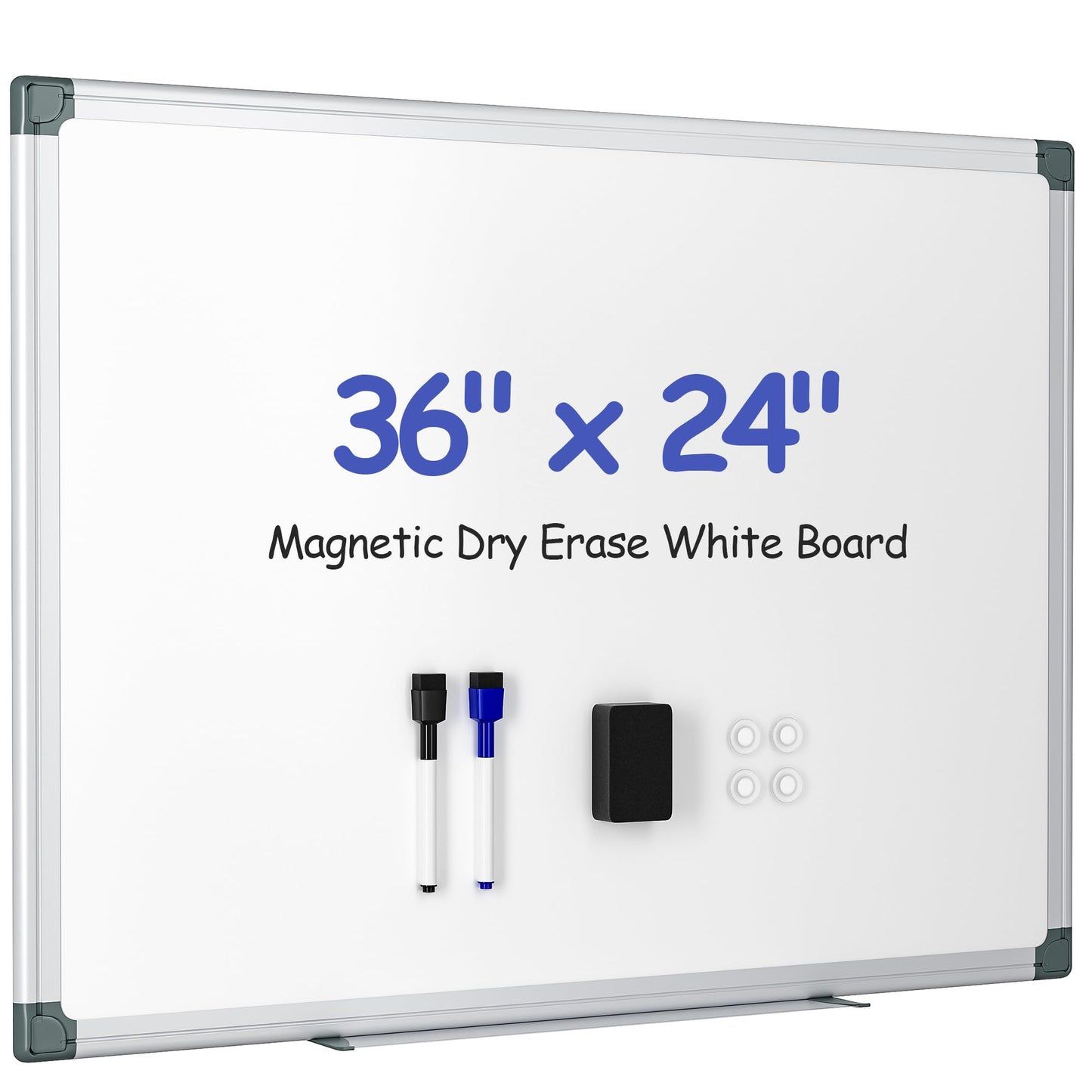 SCRIBANX Magnetic White Board for Wall, 36" x 24" Dry Erase Board Kit with 2 Magnetic Markers, 4 Magnets, Eraser, Pen Tray & Mounting Kit - White Boards for Home, Office,School