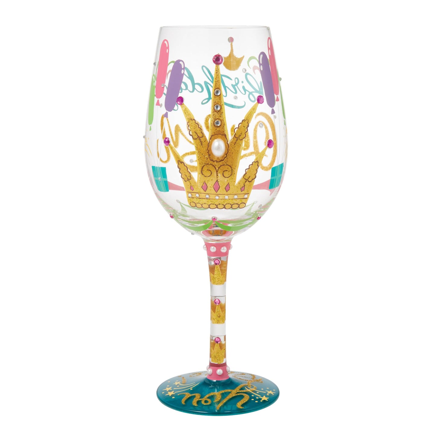 Enesco Lolita Designs Birthday Queen You Rule Hand-Painted Artisan Wine Glass, 15 Ounce, Multicolor
