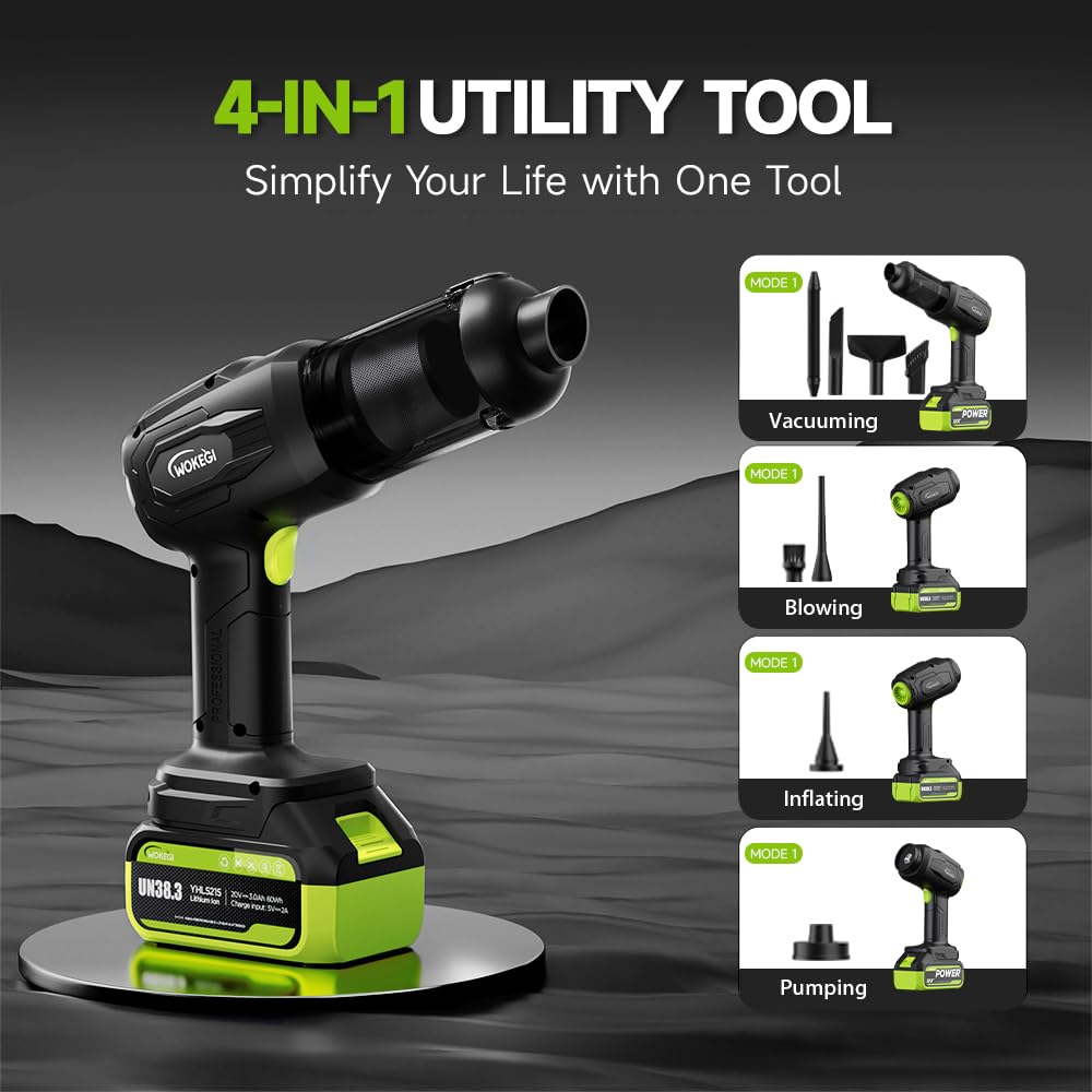 WOKEGI Cordless Car Vacuum Cleaner, 35000pa Powerful Handheld Vacuum & Air Duster with 2 Batteries, Portable Rechargeable Vacuum for Car Detailing, Pet Hair, Home & Office(Green)
