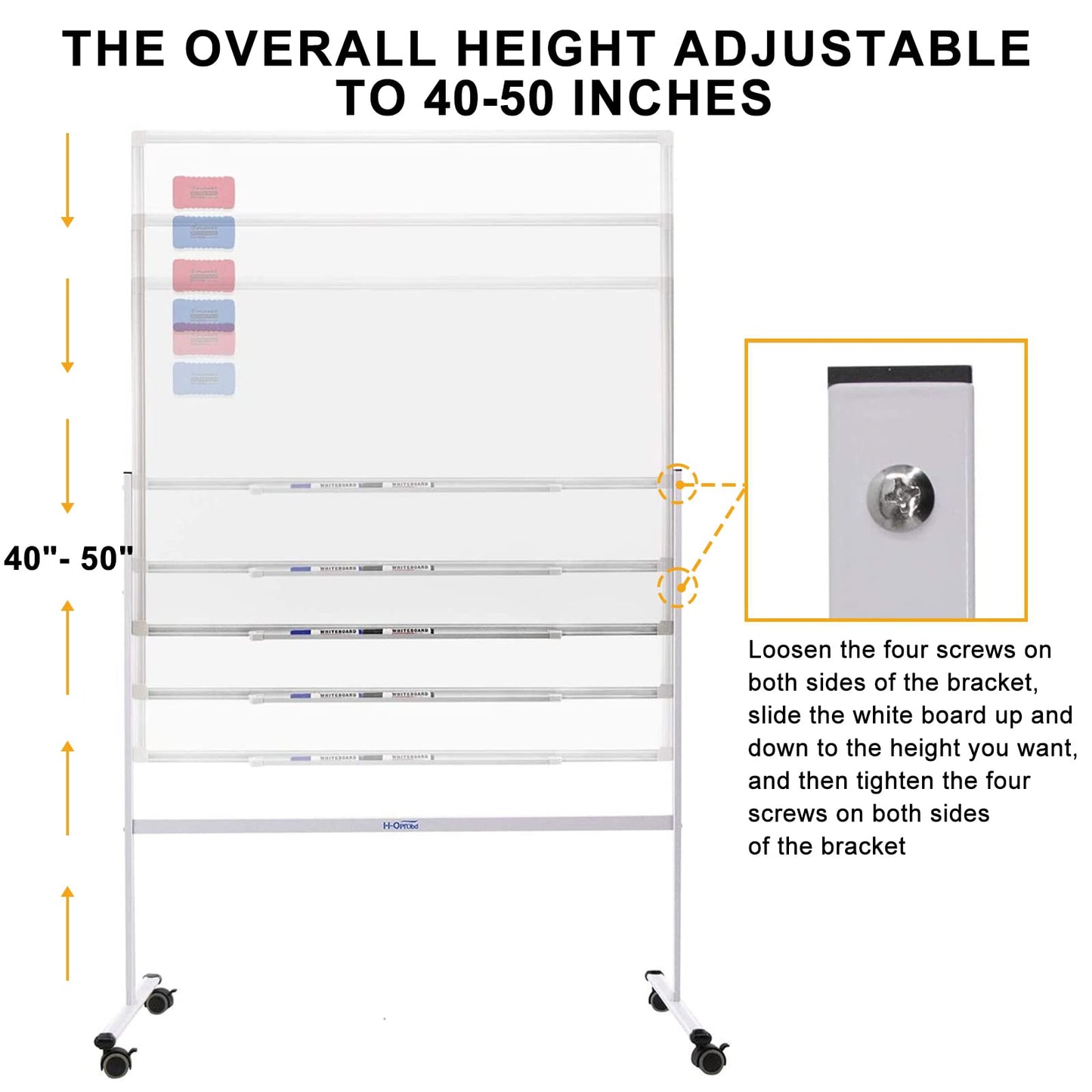 H-Qprobd Mobile Whiteboard 36"x24" Magnetic Dry Erase Board with Stand - Adjustable Height Double Side Rolling White Boards on Wheels for Home, Office & School