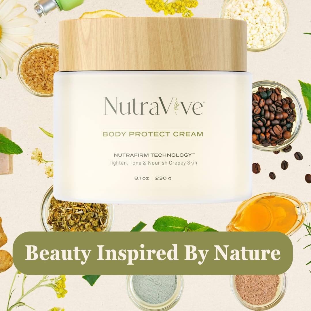 NutraVive Body Protect Cream – Anti-Aging Crepey Skin Moisturizer, 8.1 Oz – Tighten, Tone & Nourish Crepey Skin – Full Body Moisturizing Treatment - Boost Collagen Production & Protect Skin Layers