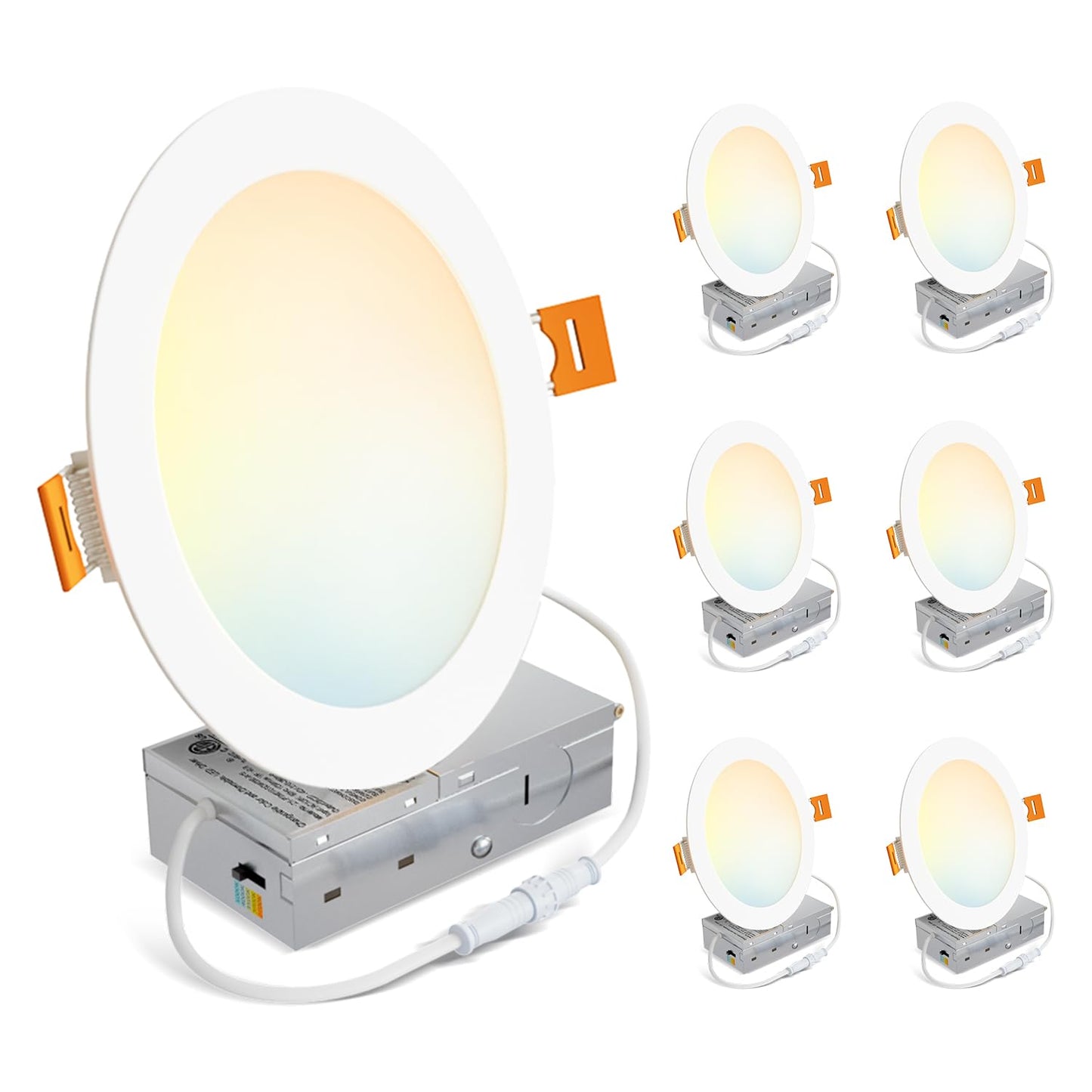 LVWIT 6 Pack 8 Ince LED Recessed Light, 18W 5CCT Ultra-Thin Dimmable Can Lights with Junction Box, High Brightness Canless Wafer Downlight for Kitchen Hallway Dining Room