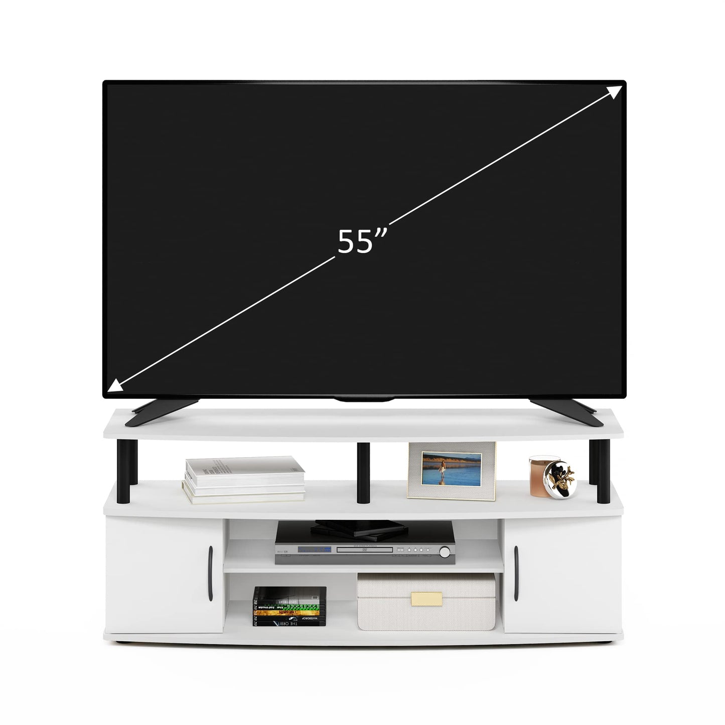 Furinno Jaya Entertainment Center Stand Unit/TV Desk for up to 55 inch, White/Black