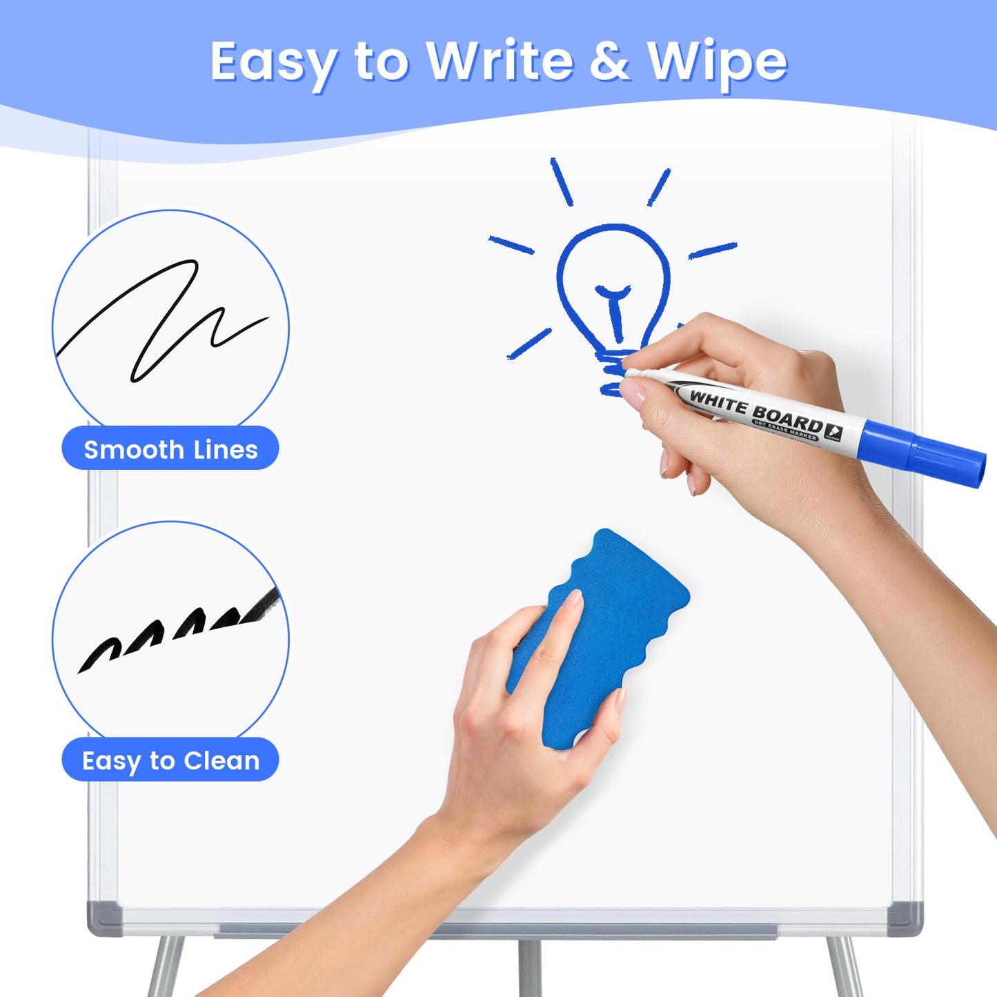 MAKELLO White Board with Stand, Portable Whiteboard Easel 3'x2' for Office Classroom Home School, Adjustable Height, Aluminum Frame, 36x24in