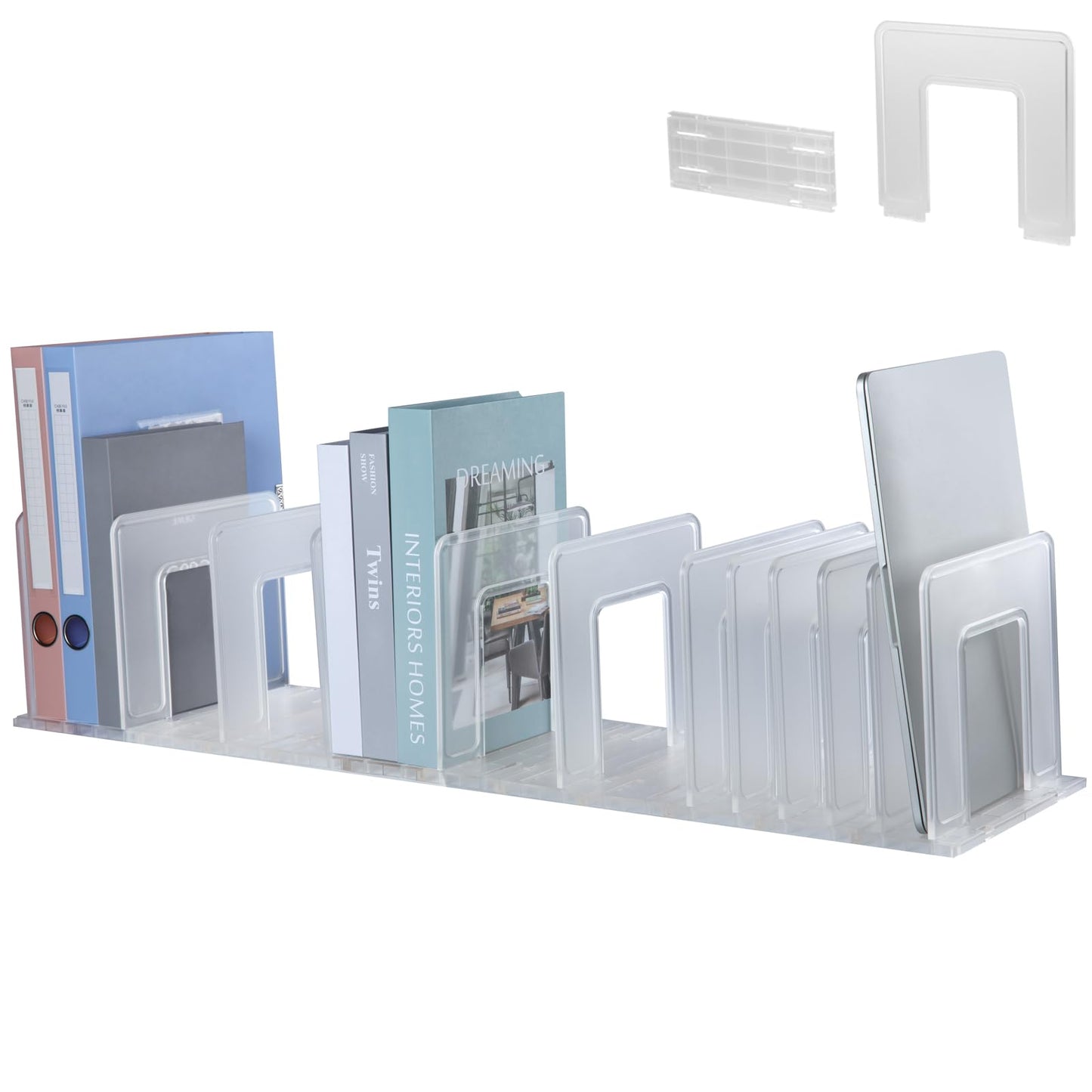 LuluEasy Translucent Frosted Adjustable Vertical File Sorter Sturdy Plastic Expandable Upright File Holder, Desktop Binder Organizer, School Office Book File Organizer, Assemble Easily Endlessly