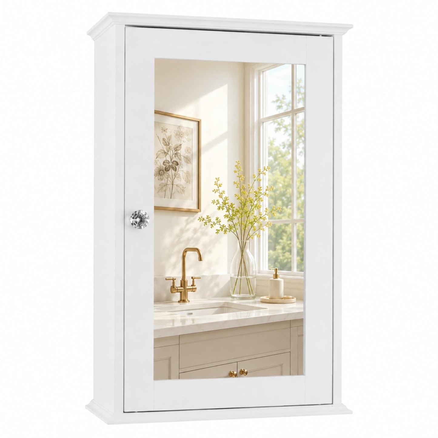VINGLI Bathroom Wall Cabinet Wall Mount Mirrored Medicine Cabinet with Mirror Storage Organizer with Single Mirror Door and 2 Adjustable Shelves White